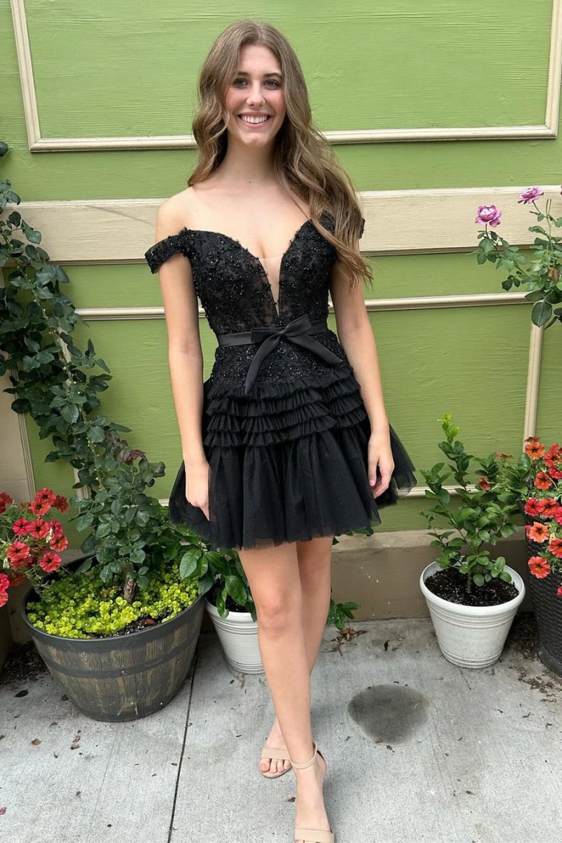 A Line Tulle Tiered Short Homecoming Dress