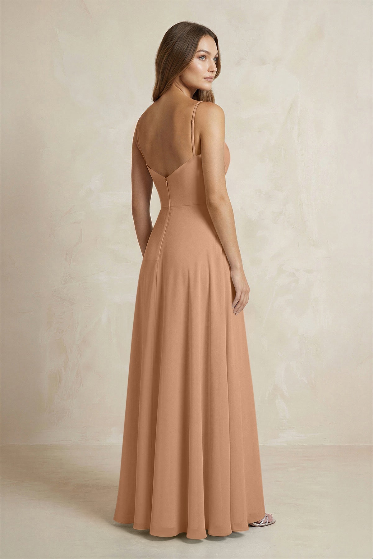A-Line Cami Strap Chiffon Bridesmaid Dress With Slit in Bronzer