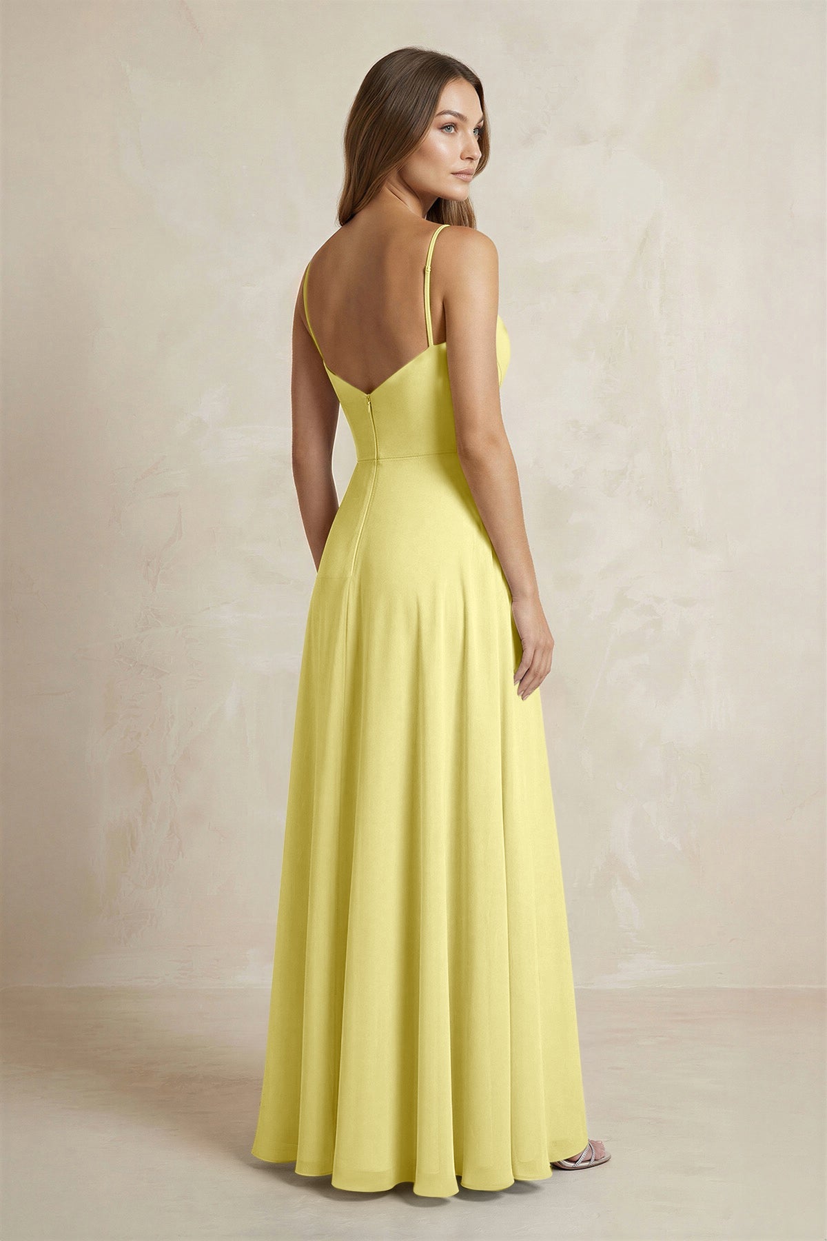 A-Line Cami Strap Chiffon Bridesmaid Dress With Slit in Buttercup