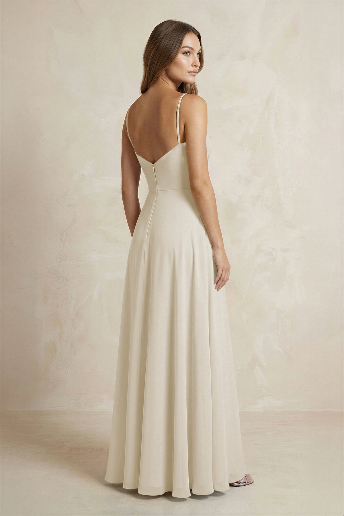 A-Line Cami Strap Chiffon Bridesmaid Dress With Slit in Dove Gray