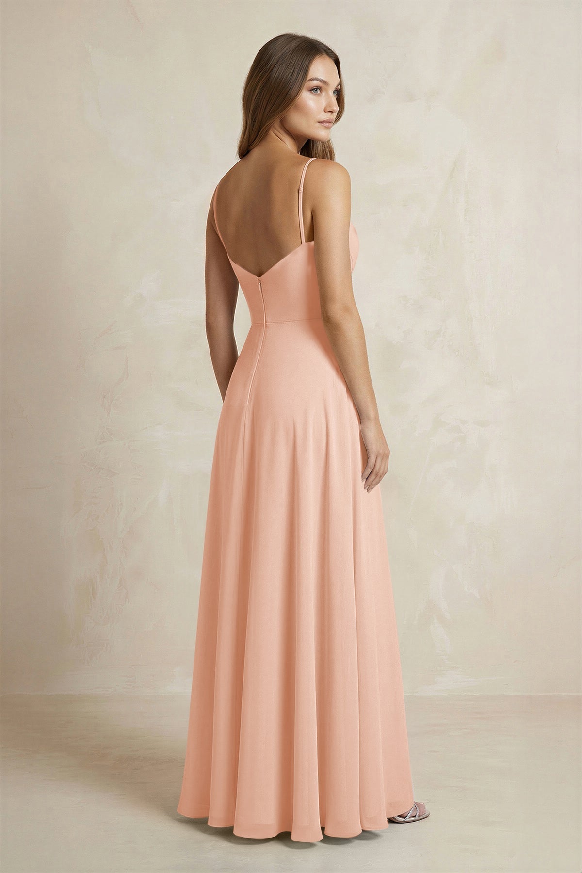 A-Line Cami Strap Chiffon Bridesmaid Dress With Slit in English Rose