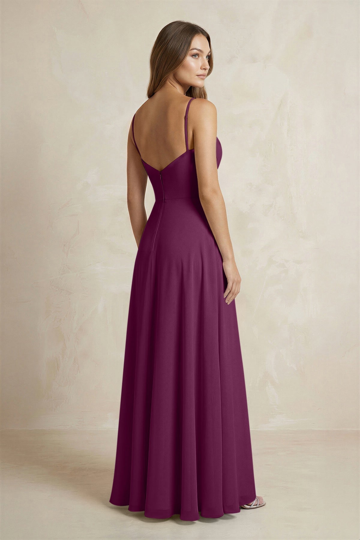 A-Line Cami Strap Chiffon Bridesmaid Dress With Slit in Fig