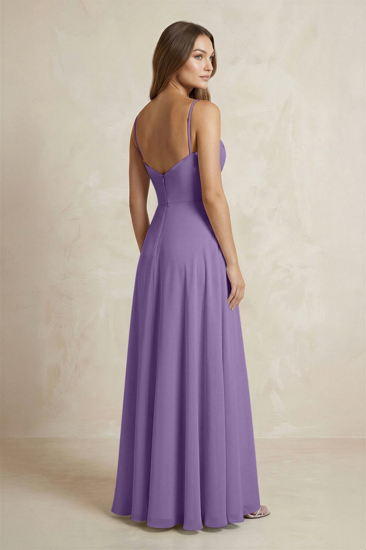A-Line Cami Strap Chiffon Bridesmaid Dress With Slit in Tahiti