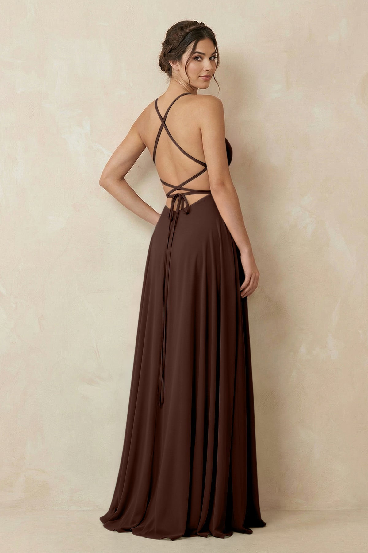 A-Line Chiffon Bridesmaid Dress With Slit in Espresso