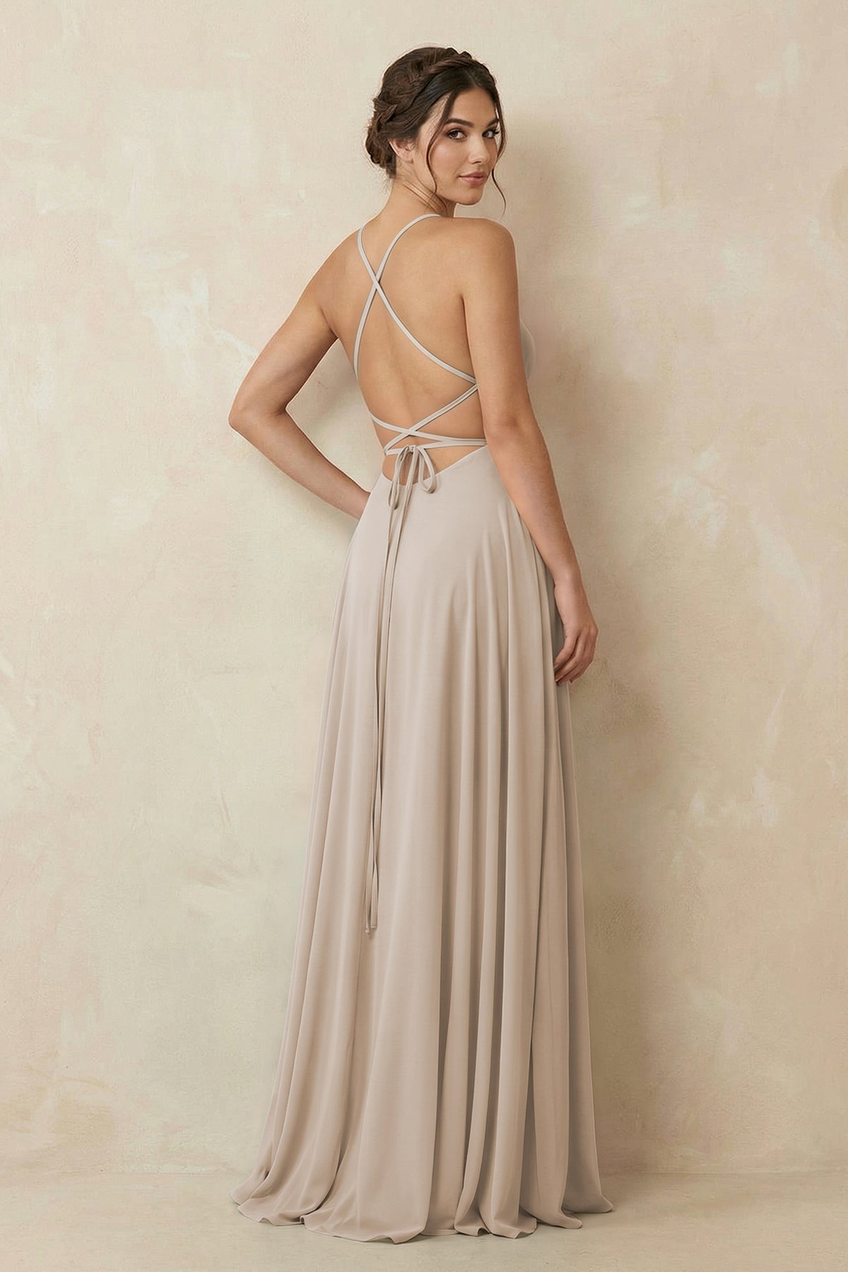 A-Line Chiffon Bridesmaid Dress With Slit in Frost