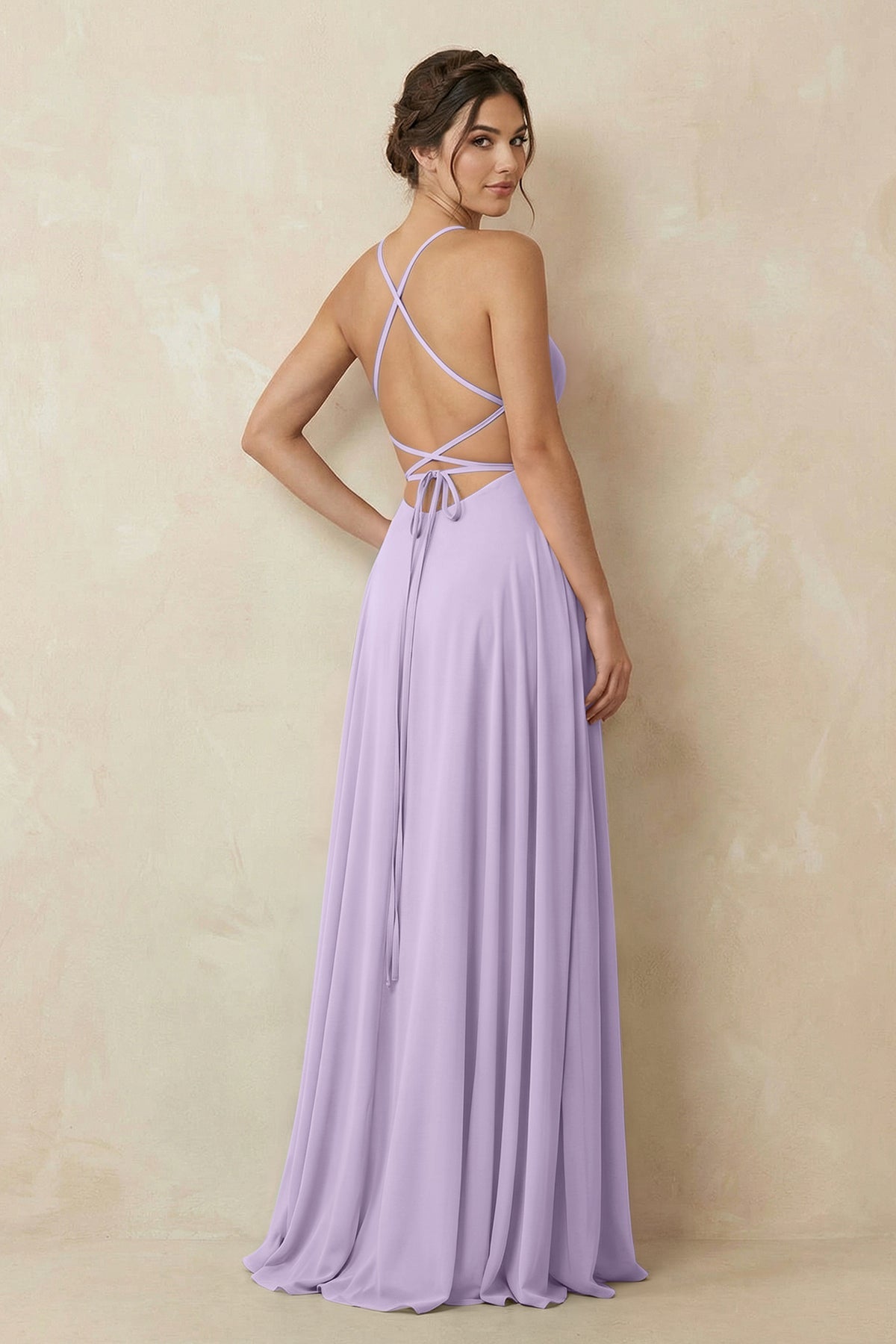 A-Line Chiffon Bridesmaid Dress With Slit in Lavender