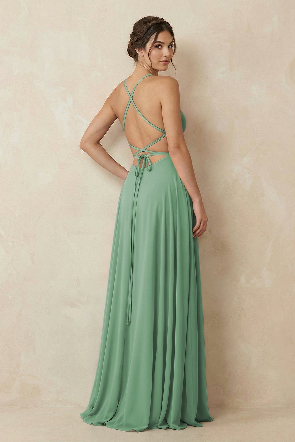 A-Line Chiffon Bridesmaid Dress With Slit in Sea Glass