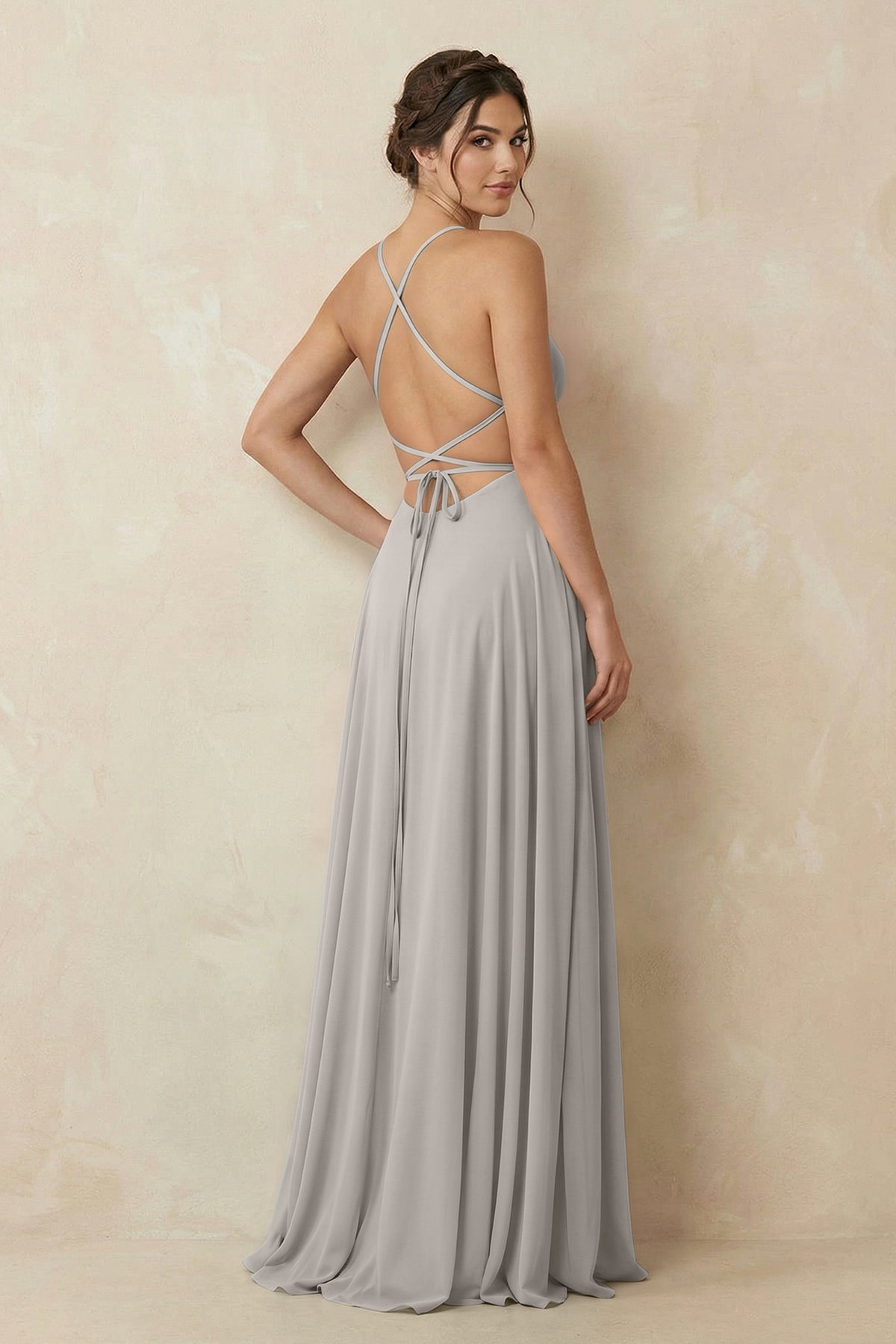 A-Line Chiffon Bridesmaid Dress With Slit in Silver