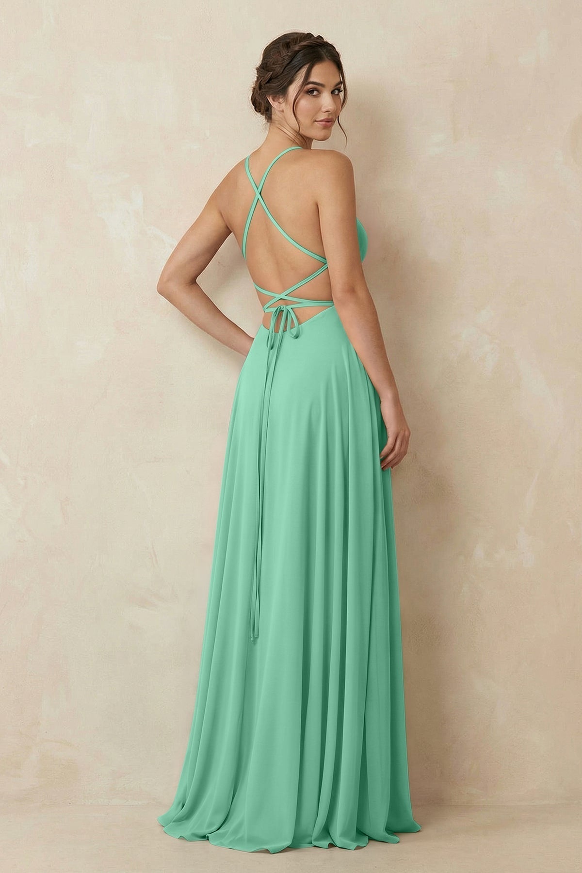 A-Line Chiffon Bridesmaid Dress With Slit in Turquoise