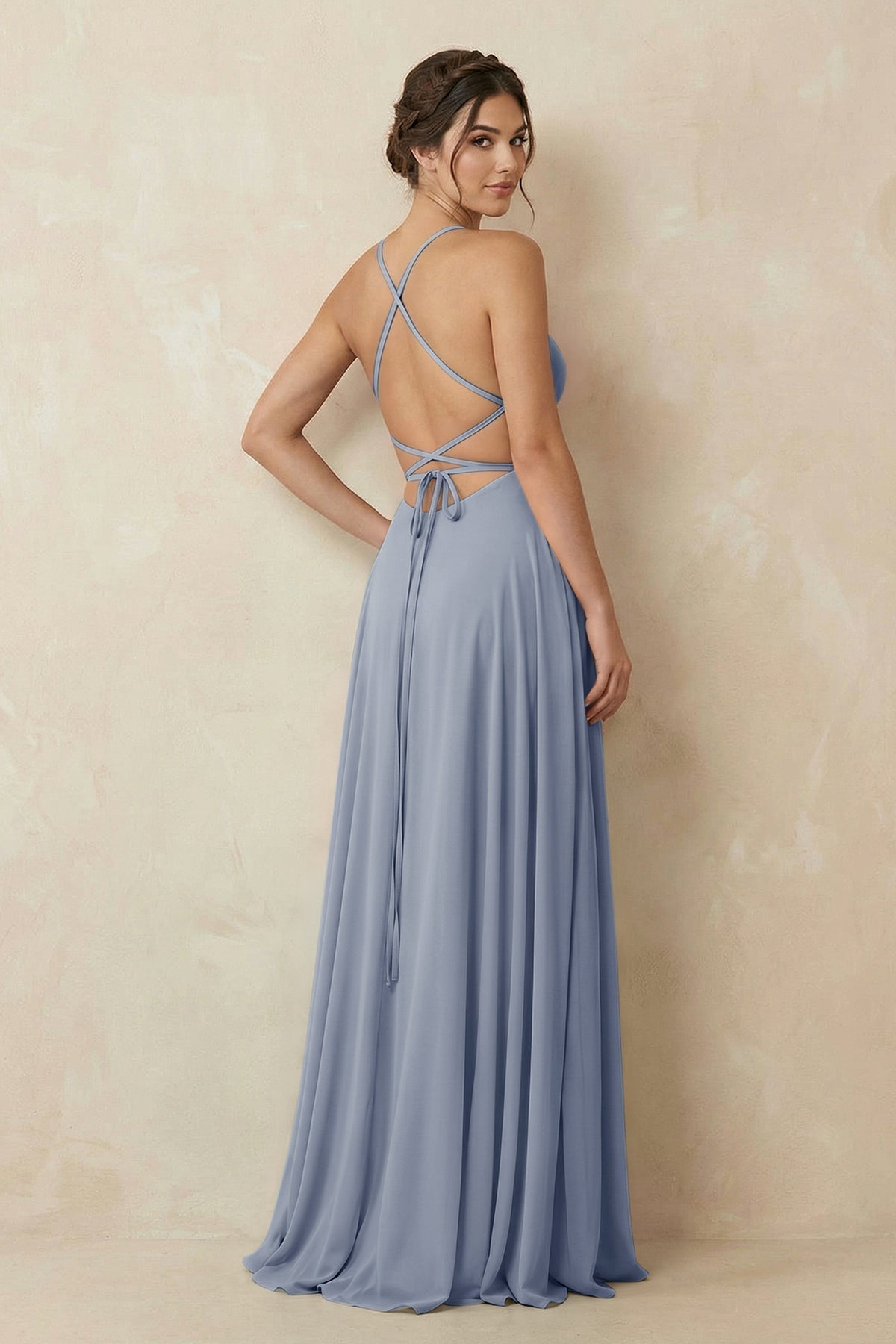 A-Line Chiffon Bridesmaid Dress With Slit in Twilight
