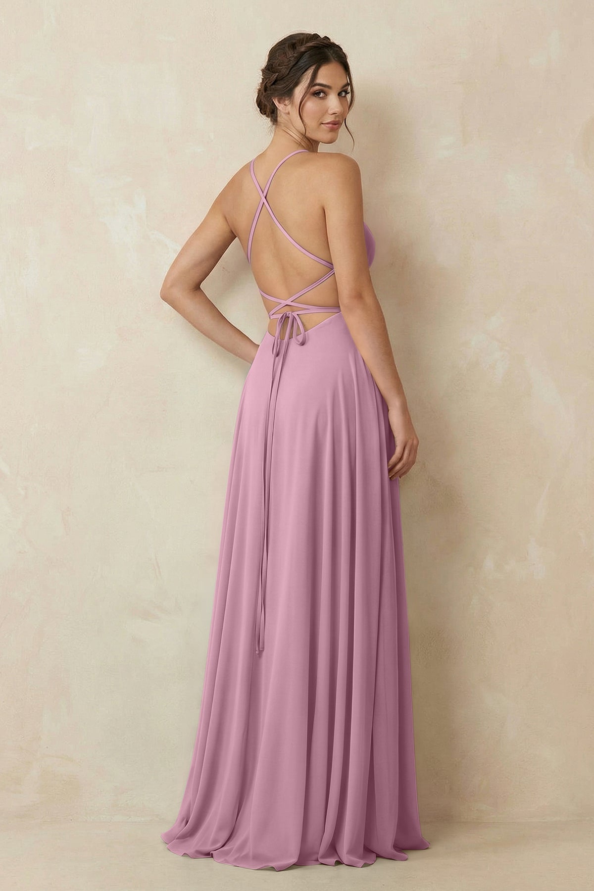 A-Line Chiffon Bridesmaid Dress With Slit in Vintage Mauve