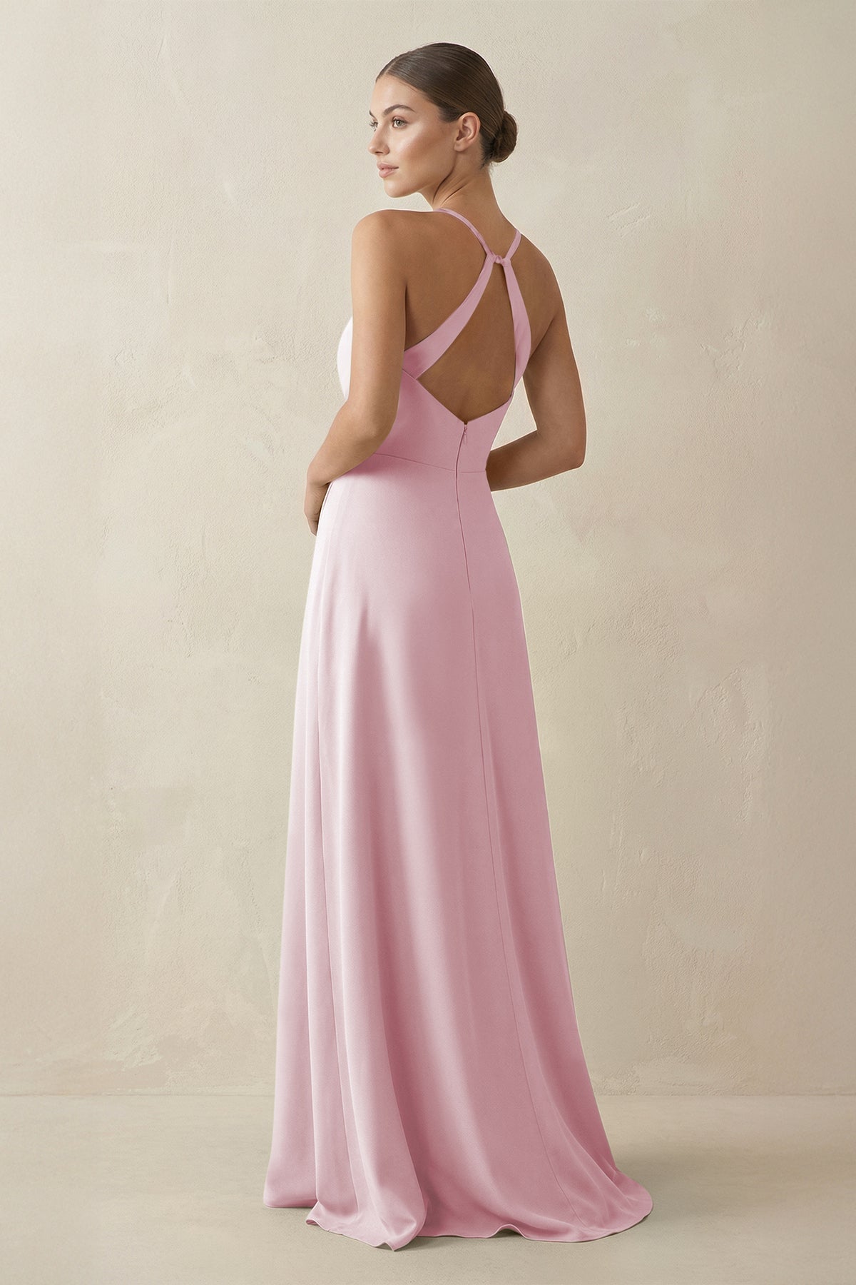 A-Line Chiffon Long Bridesmaid Dress With Slit in Candy Pink