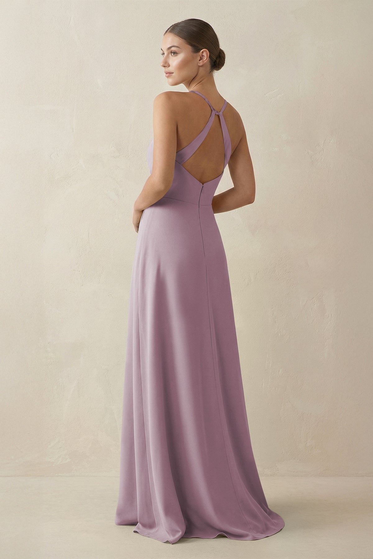 A-Line Chiffon Long Bridesmaid Dress With Slit in Dusk