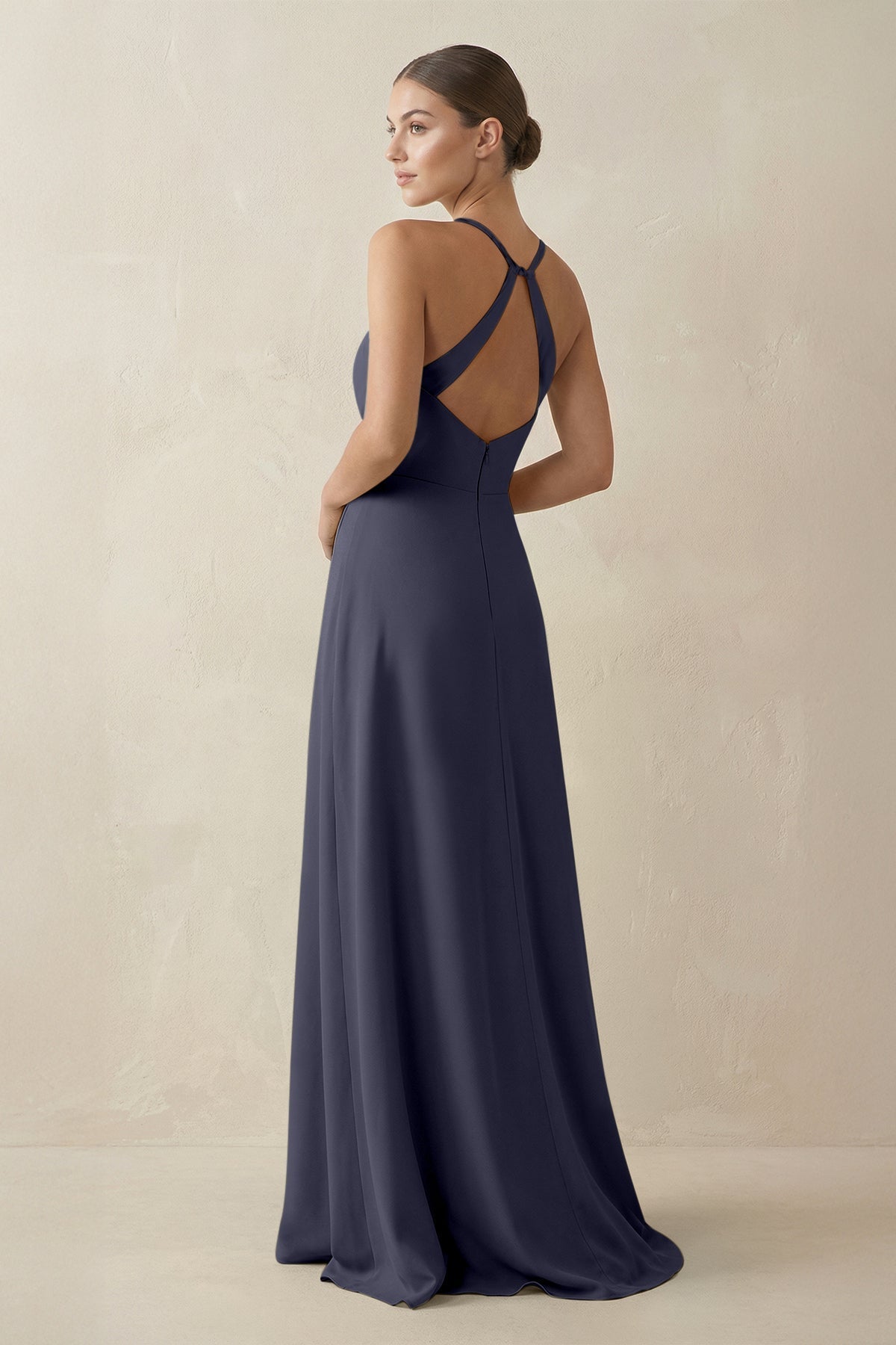 A-Line Chiffon Long Bridesmaid Dress With Slit in Dusk Blue