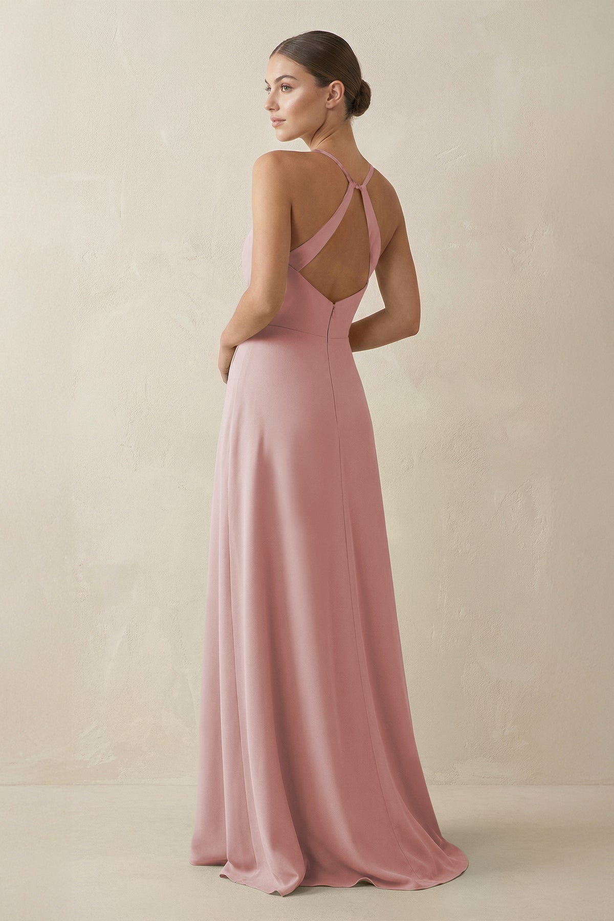A-Line Chiffon Long Bridesmaid Dress With Slit in Dusty Rose