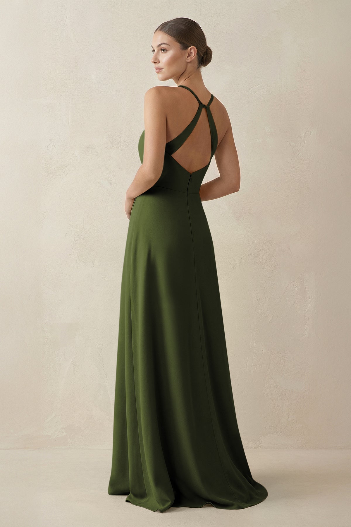 A-Line Chiffon Long Bridesmaid Dress With Slit in Olive