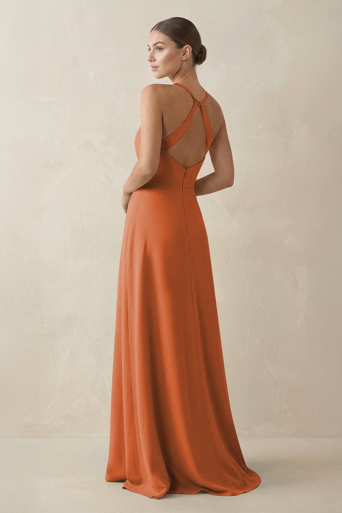 A-Line Chiffon Long Bridesmaid Dress With Slit in Terracotta