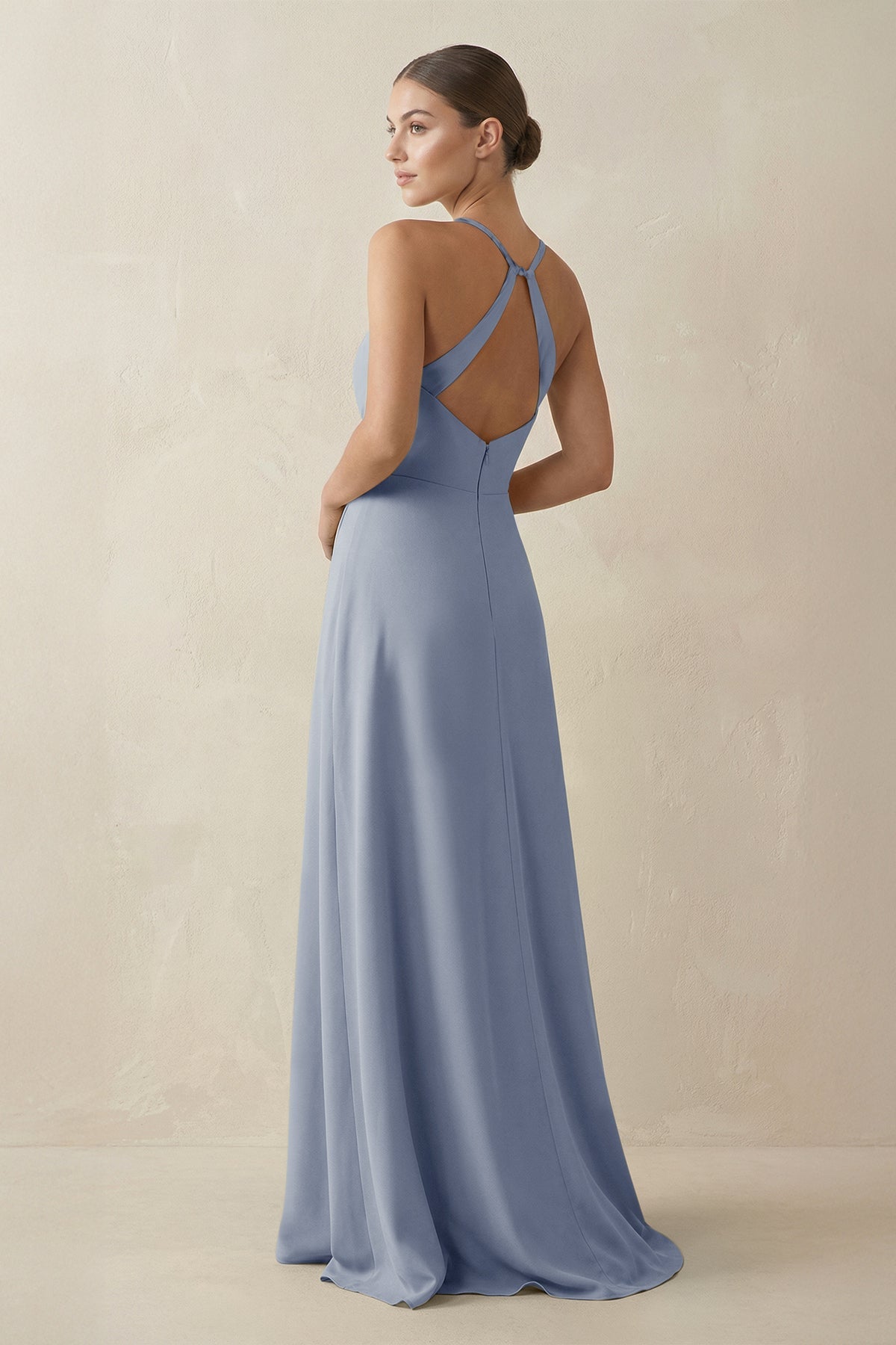 A-Line Chiffon Long Bridesmaid Dress With Slit in Twilight