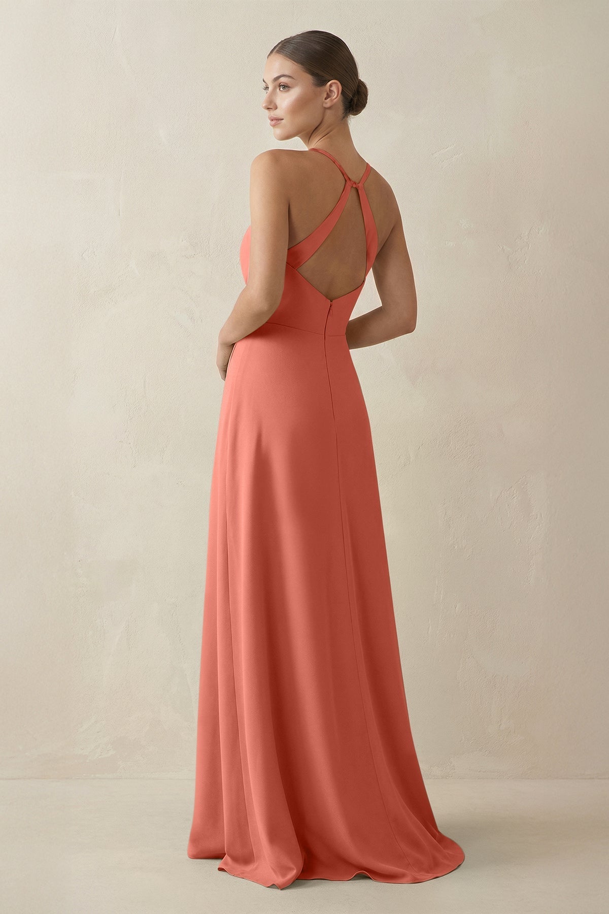 A-Line Chiffon Long Bridesmaid Dress With Slit in Wild Rose