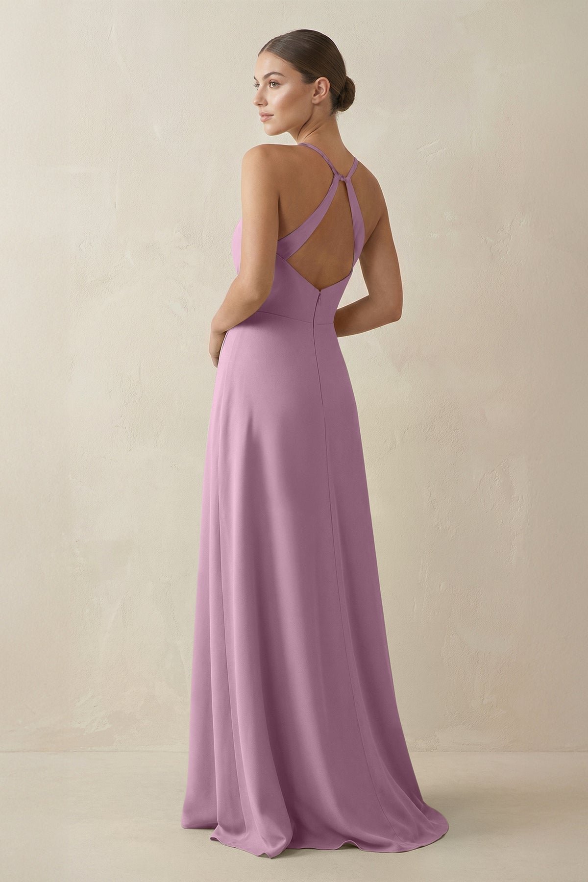 A-Line Chiffon Long Bridesmaid Dress With Slit in Wisteria