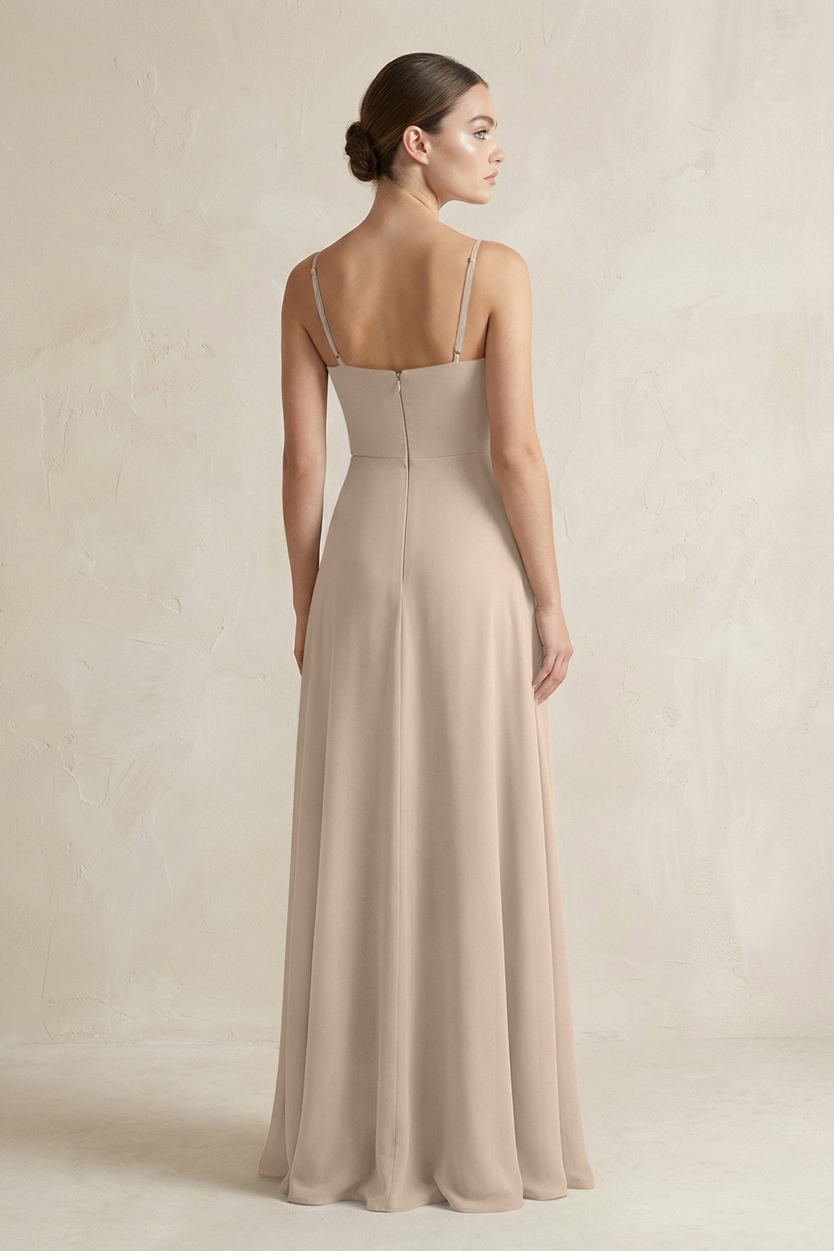 A-Line Chiffon Spaghetti Strap Bridesmaid Dress in Almond