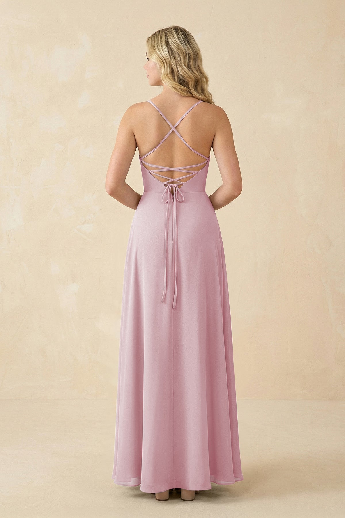 A-Line Chiffon Spaghetti Strap Bridesmaid Dress in Candy Pink