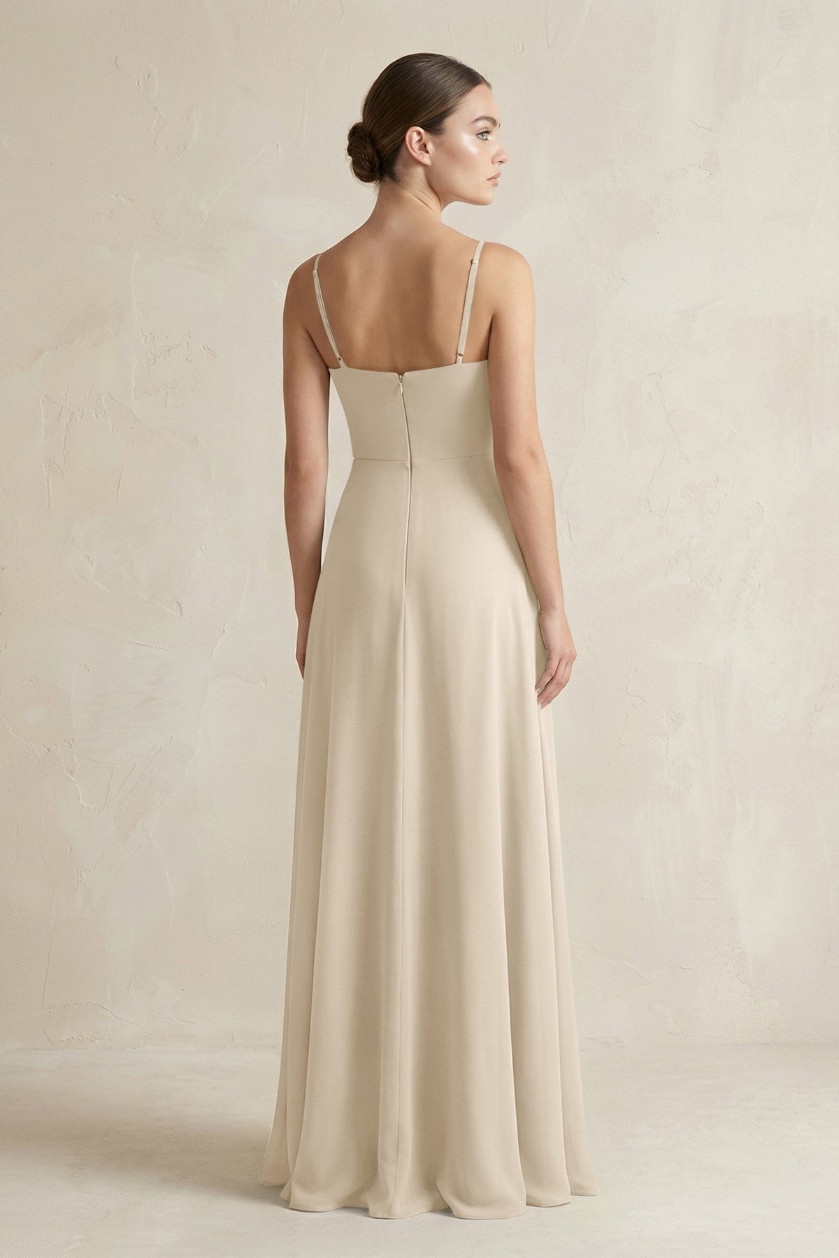 A-Line Chiffon Spaghetti Strap Bridesmaid Dress in Champagne
