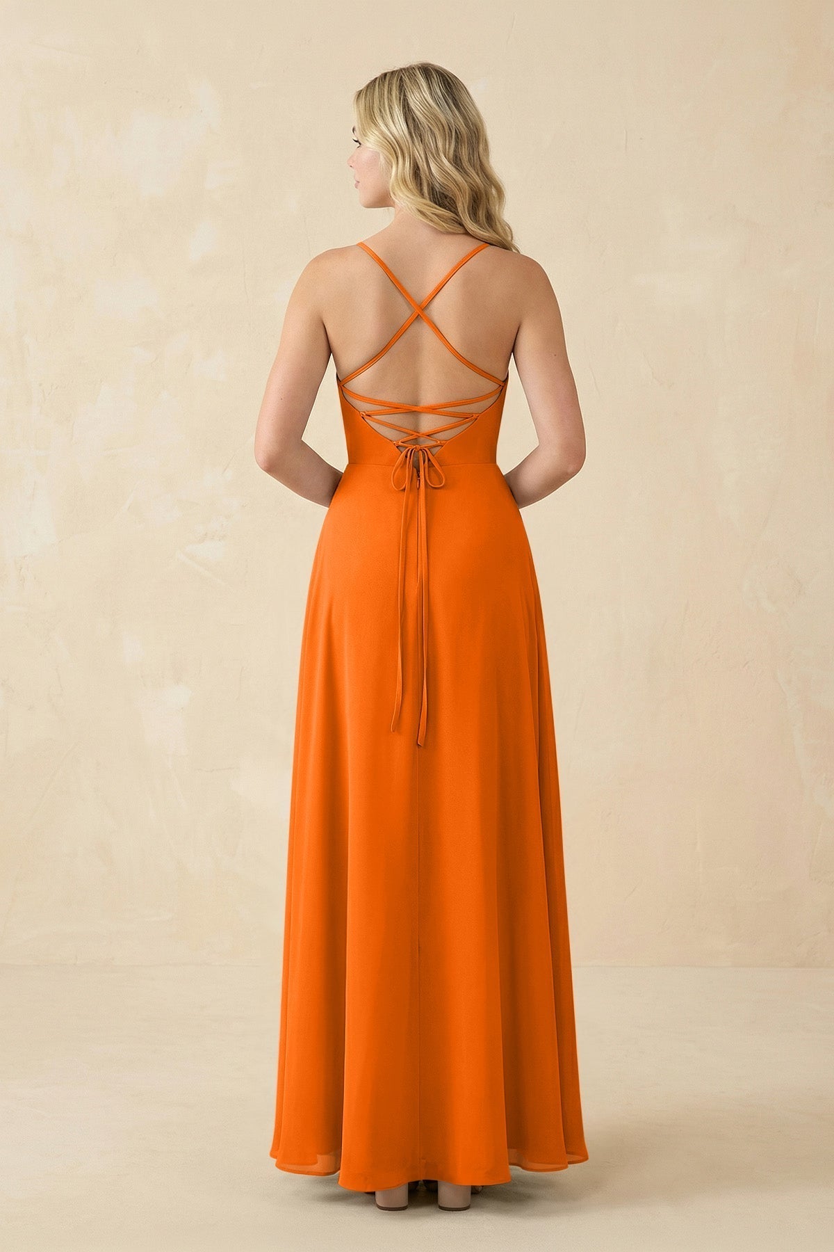 A-Line Chiffon Spaghetti Strap Bridesmaid Dress in Cinnamon
