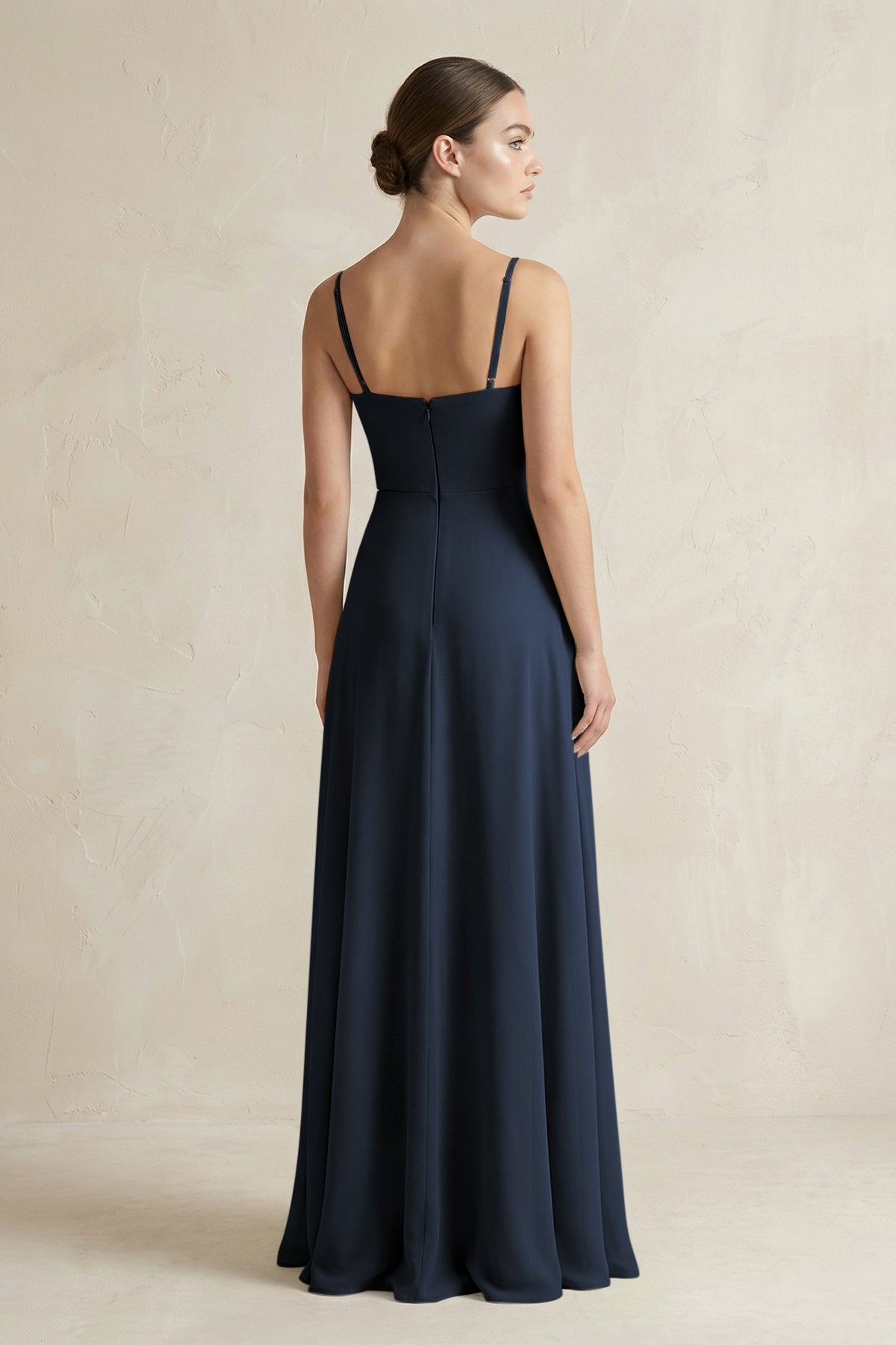 A-Line Chiffon Spaghetti Strap Bridesmaid Dress in Dark Navy