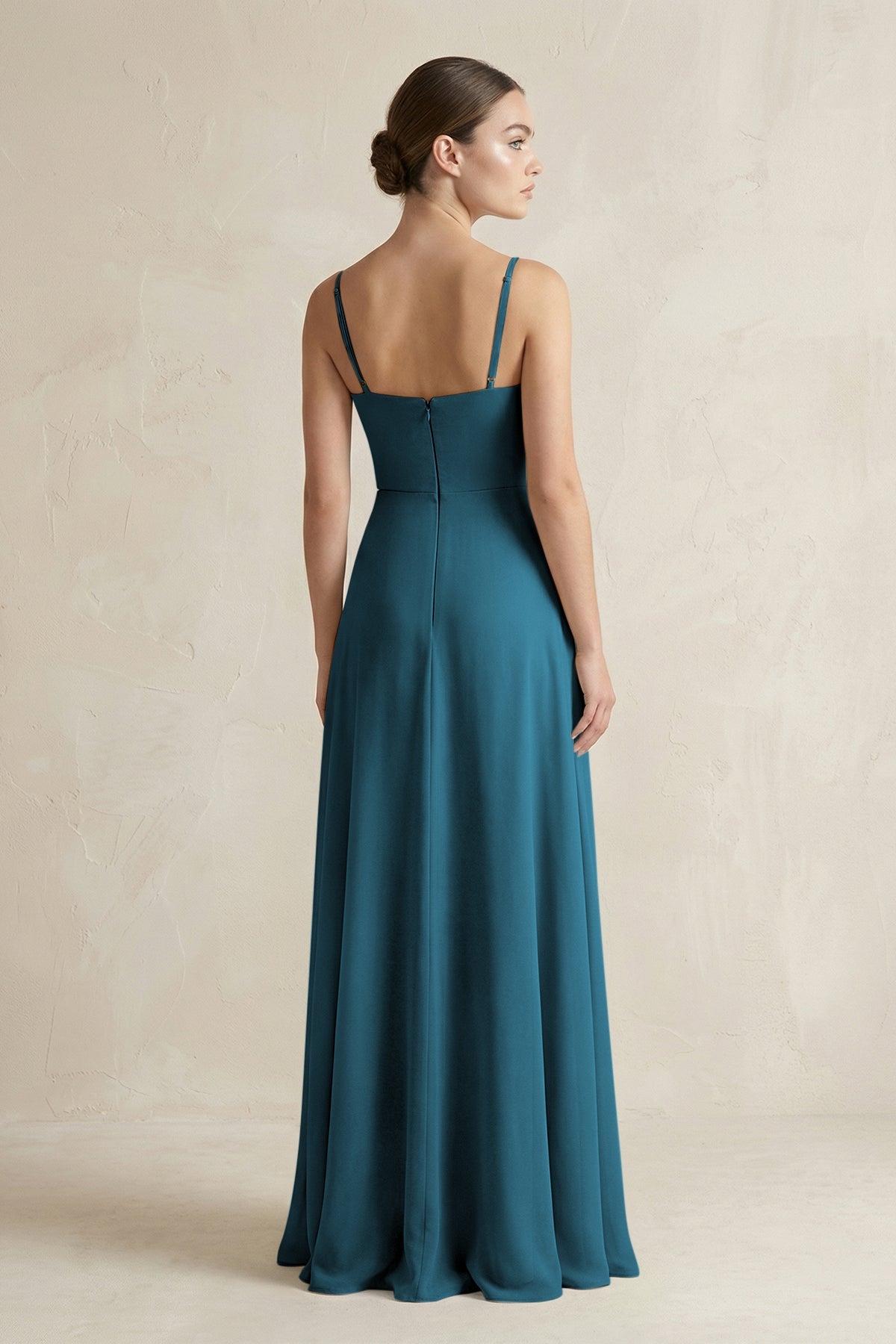 A-Line Chiffon Spaghetti Strap Bridesmaid Dress in Dark Teal