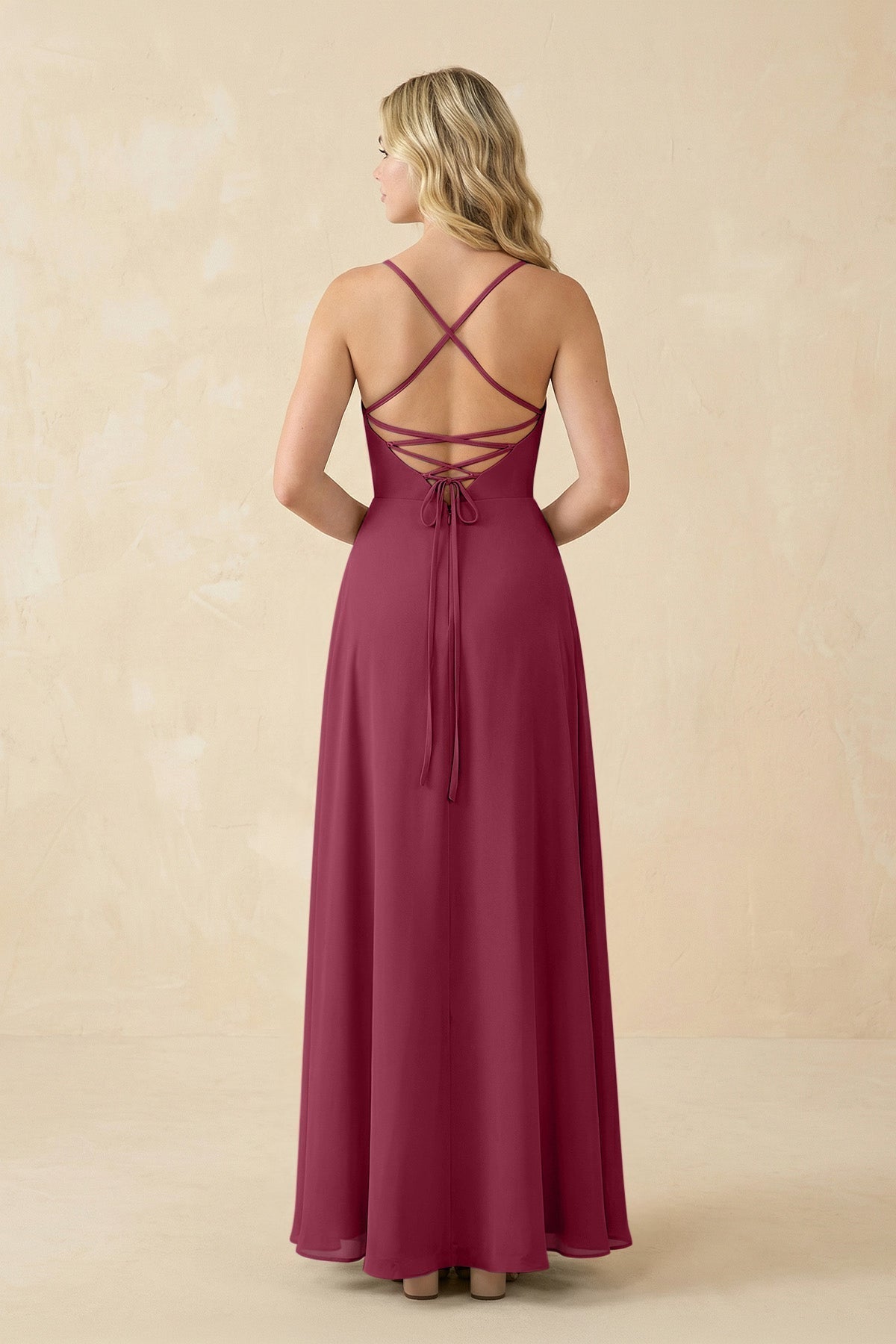 A-Line Chiffon Spaghetti Strap Bridesmaid Dress in Desert Rose