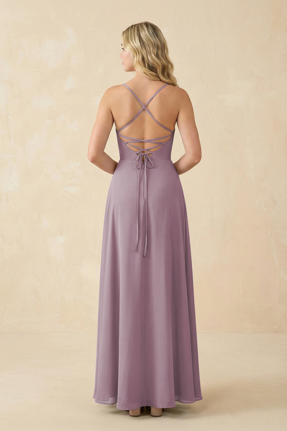 A-Line Chiffon Spaghetti Strap Bridesmaid Dress in Dusk