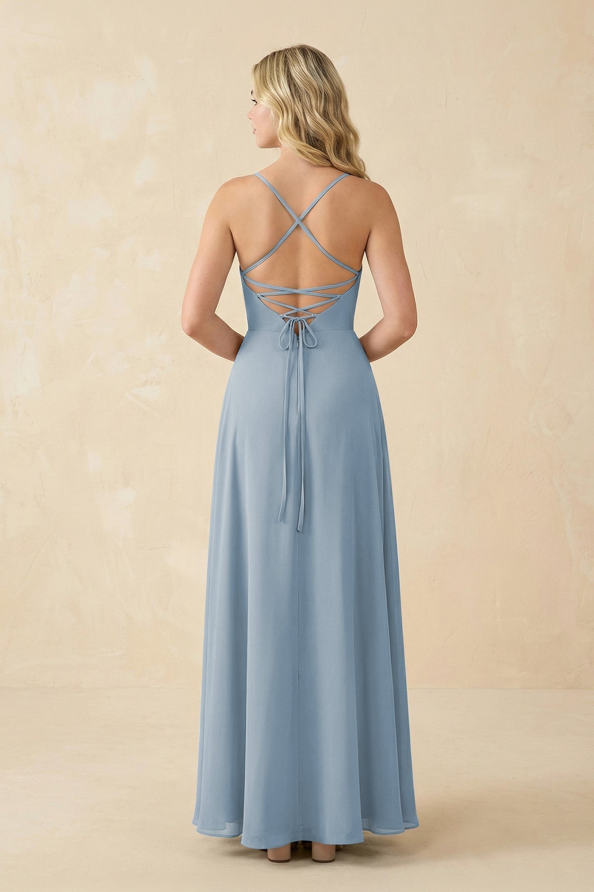 A-Line Chiffon Spaghetti Strap Bridesmaid Dress in Dusty Blue