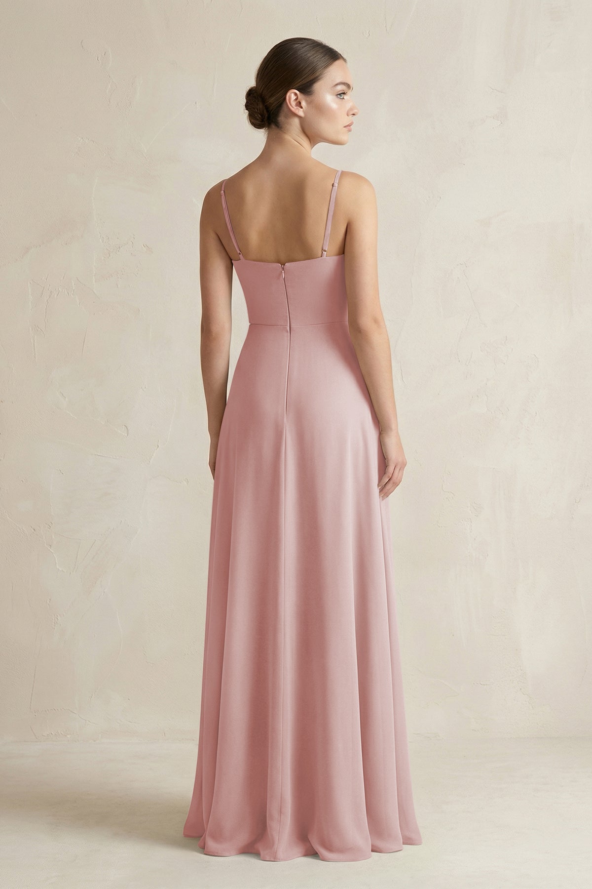 A-Line Chiffon Spaghetti Strap Bridesmaid Dress in Dusty Rose