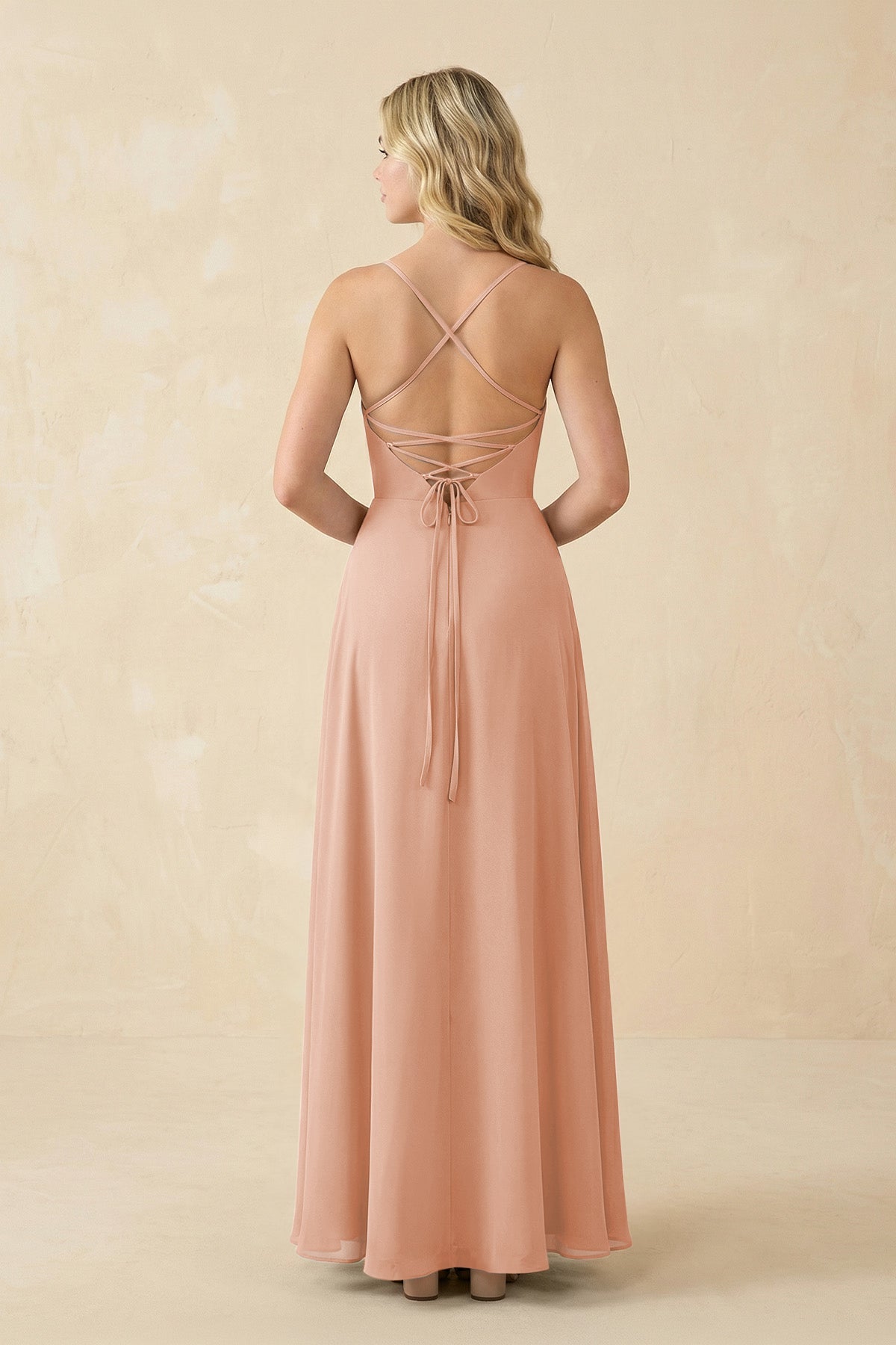 A-Line Chiffon Spaghetti Strap Bridesmaid Dress in English Rose