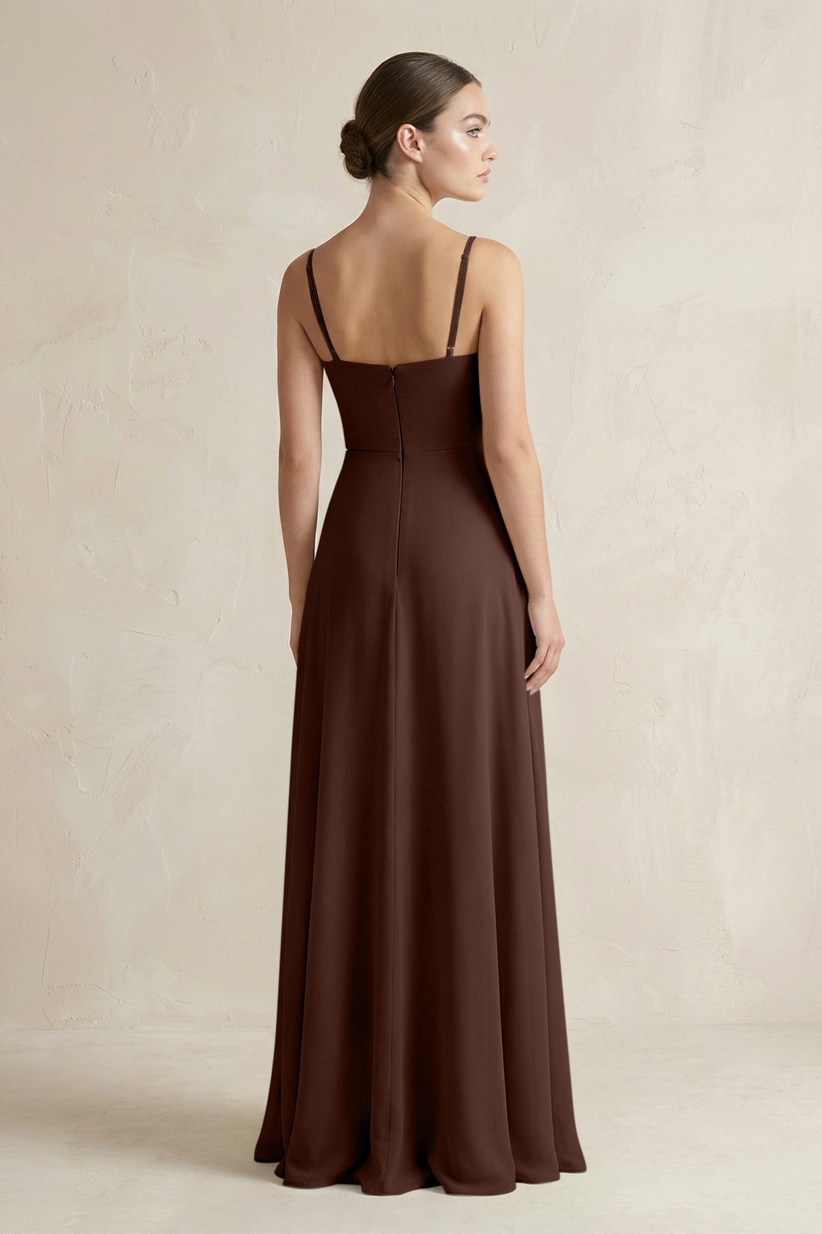 A-Line Chiffon Spaghetti Strap Bridesmaid Dress in Espresso
