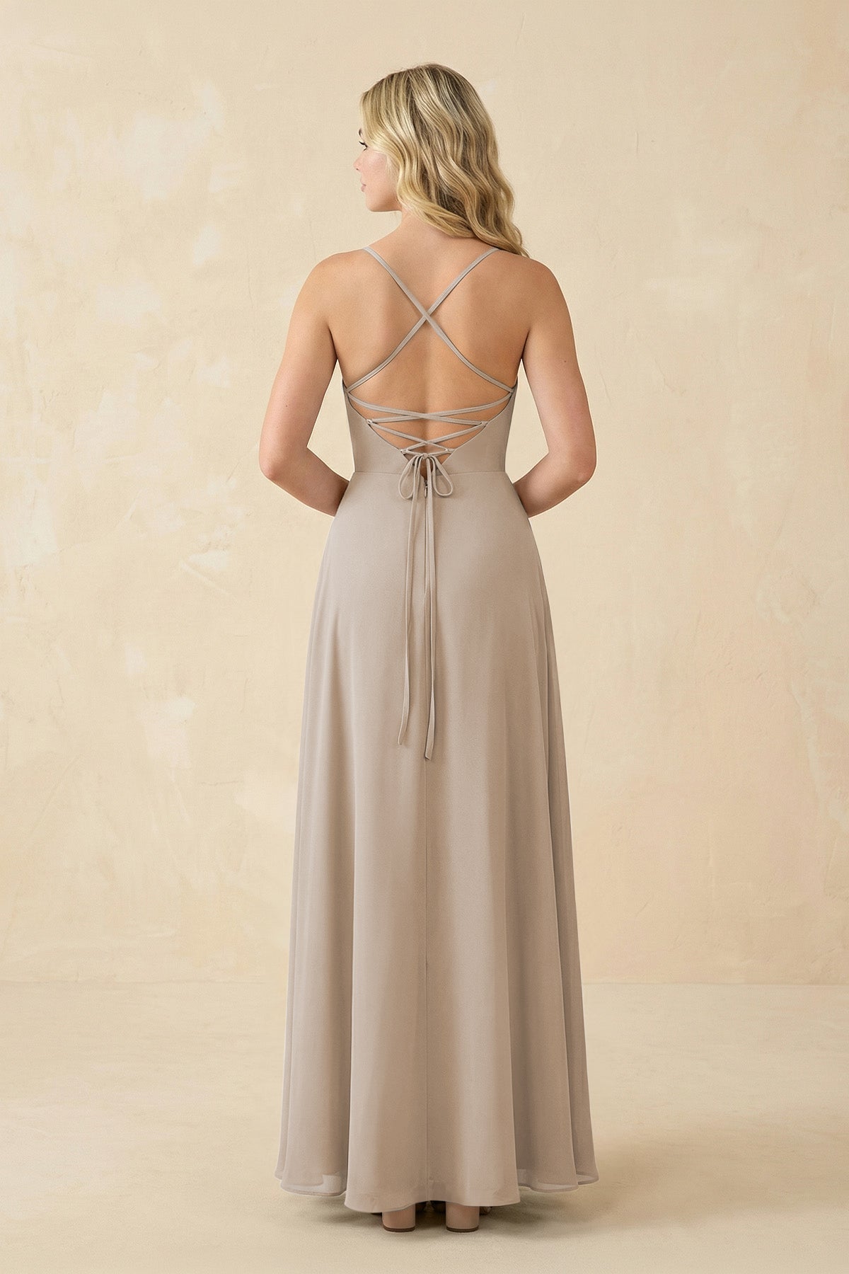 A-Line Chiffon Spaghetti Strap Bridesmaid Dress in Frost