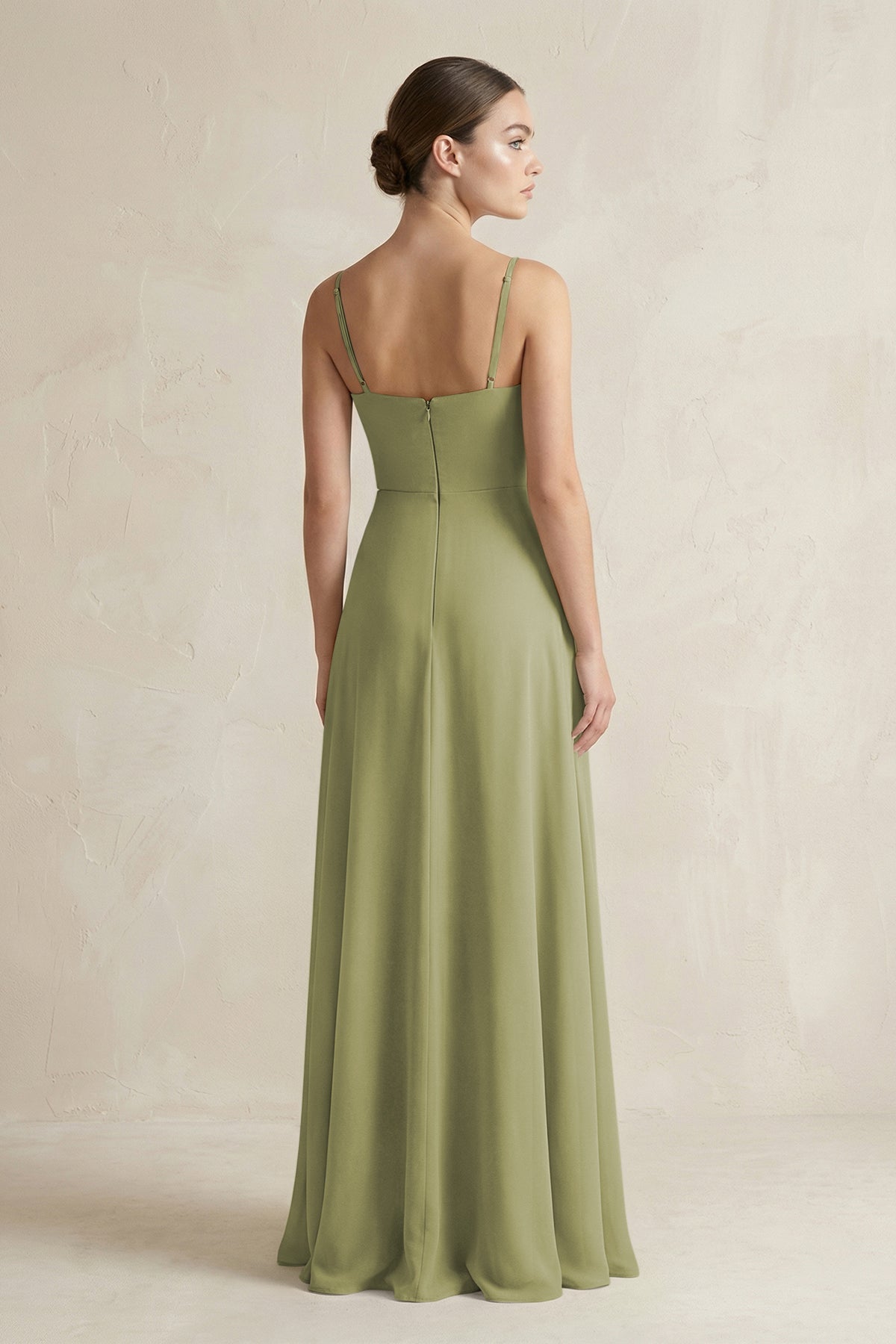 A-Line Chiffon Spaghetti Strap Bridesmaid Dress in Moss Green