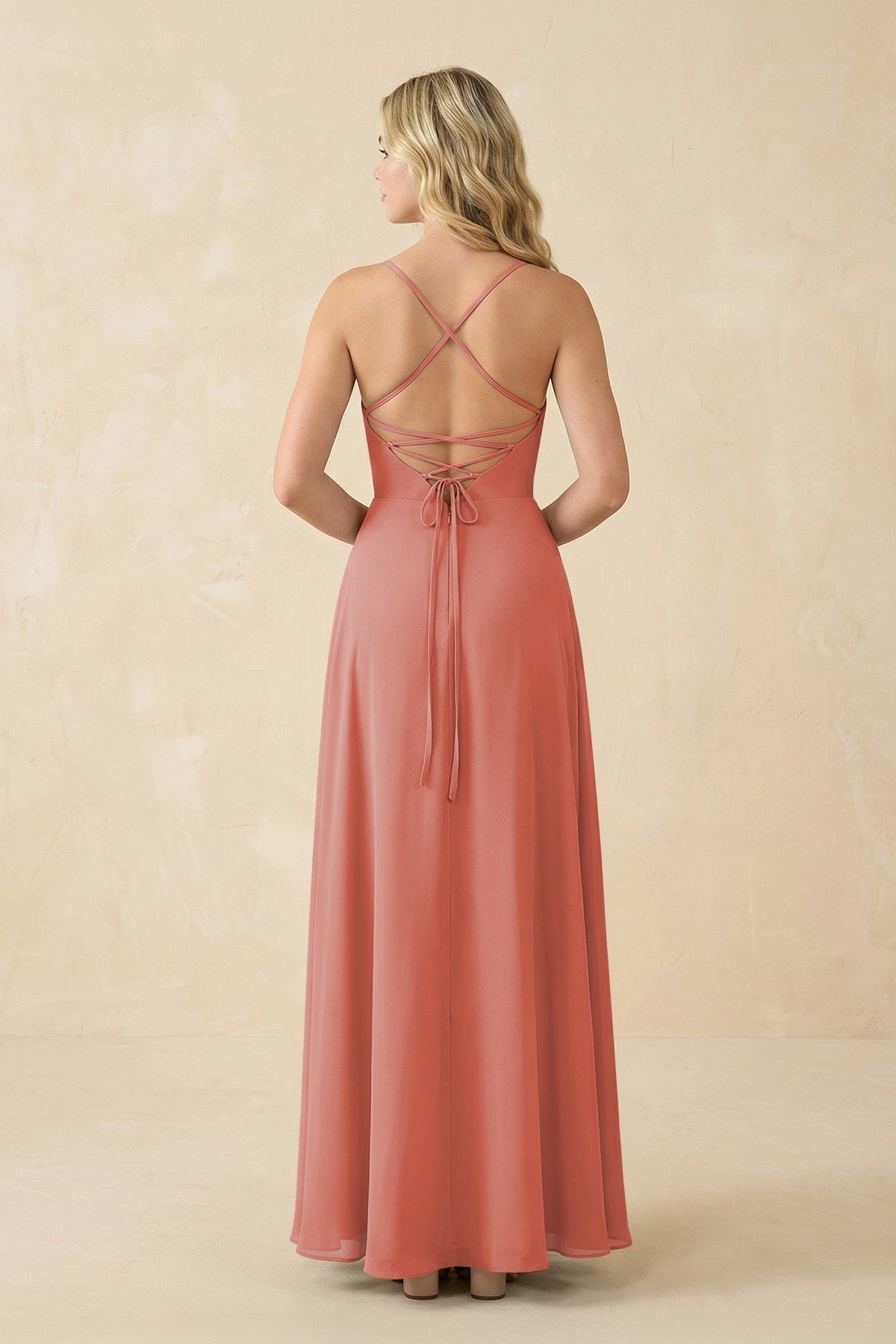 A-Line Chiffon Spaghetti Strap Bridesmaid Dress in Mulberry