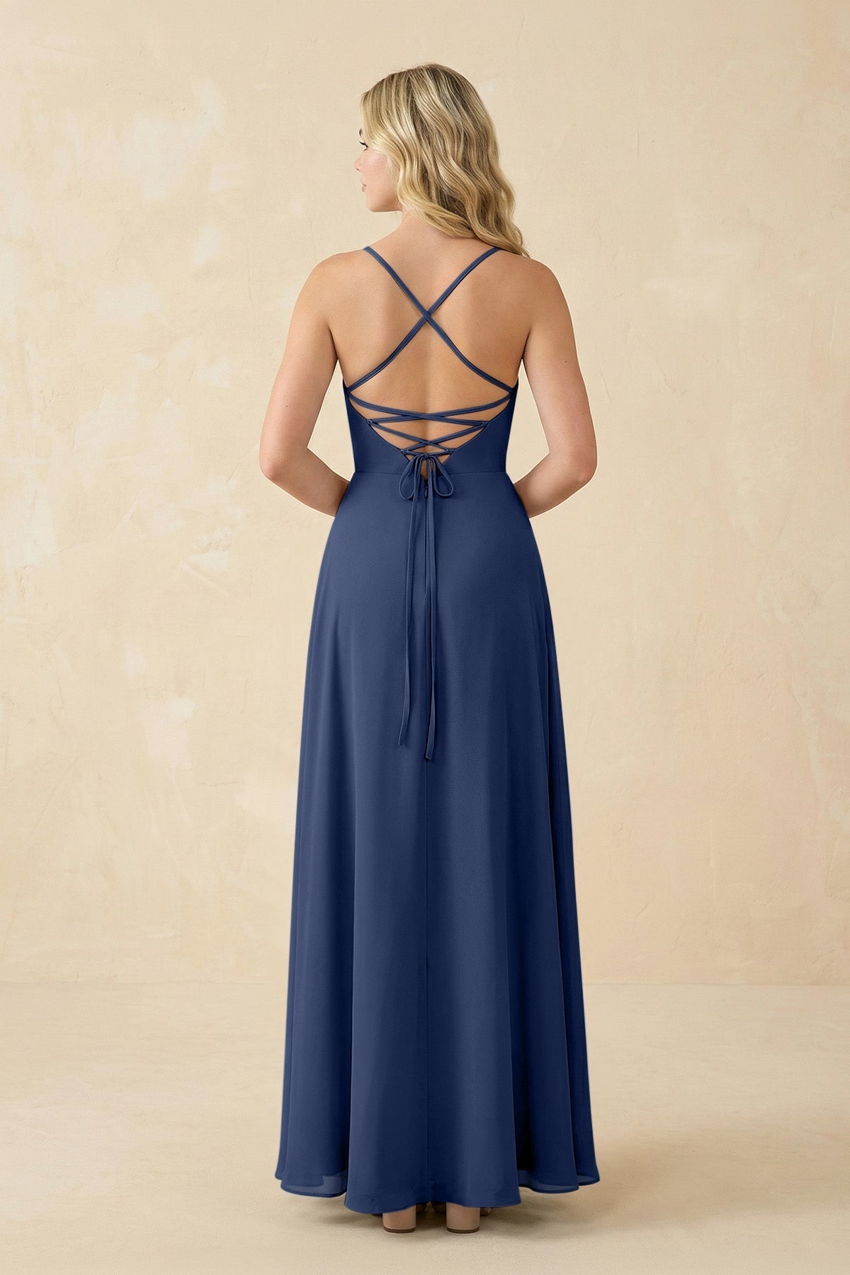 A-Line Chiffon Spaghetti Strap Bridesmaid Dress in Navy