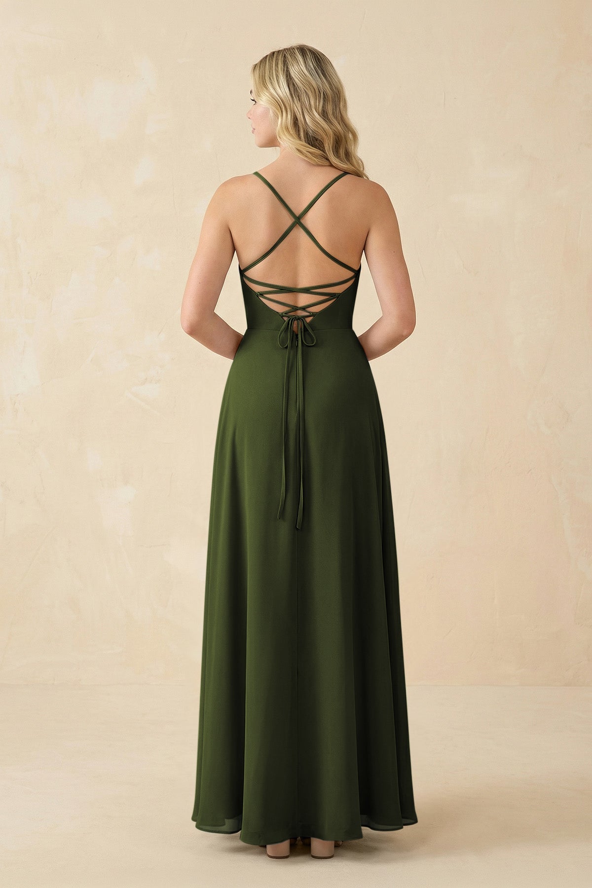 A-Line Chiffon Spaghetti Strap Bridesmaid Dress in Olive