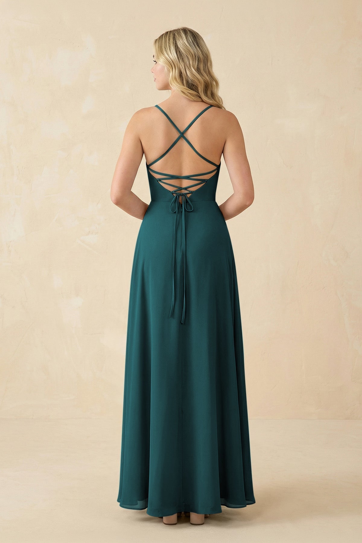 A-Line Chiffon Spaghetti Strap Bridesmaid Dress in Pine