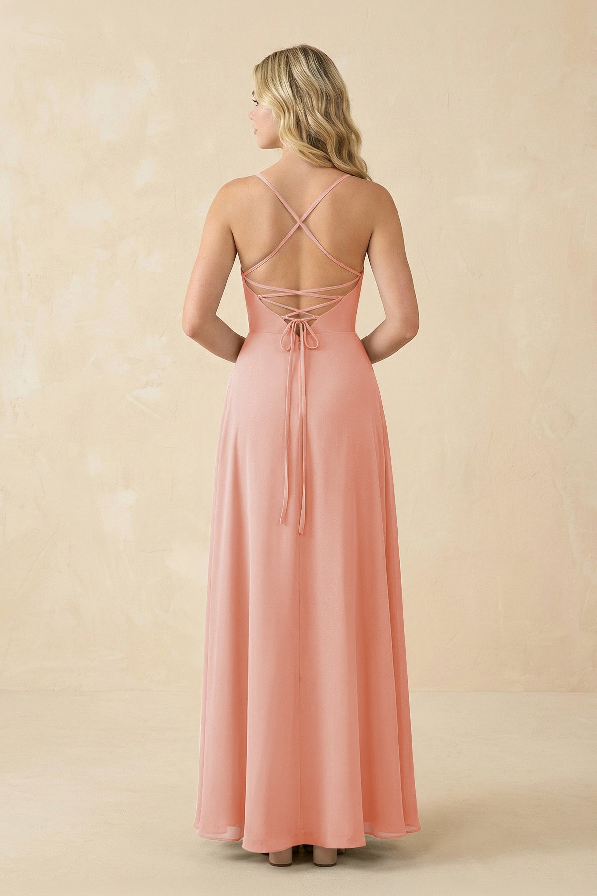 A-Line Chiffon Spaghetti Strap Bridesmaid Dress in Rose Petal