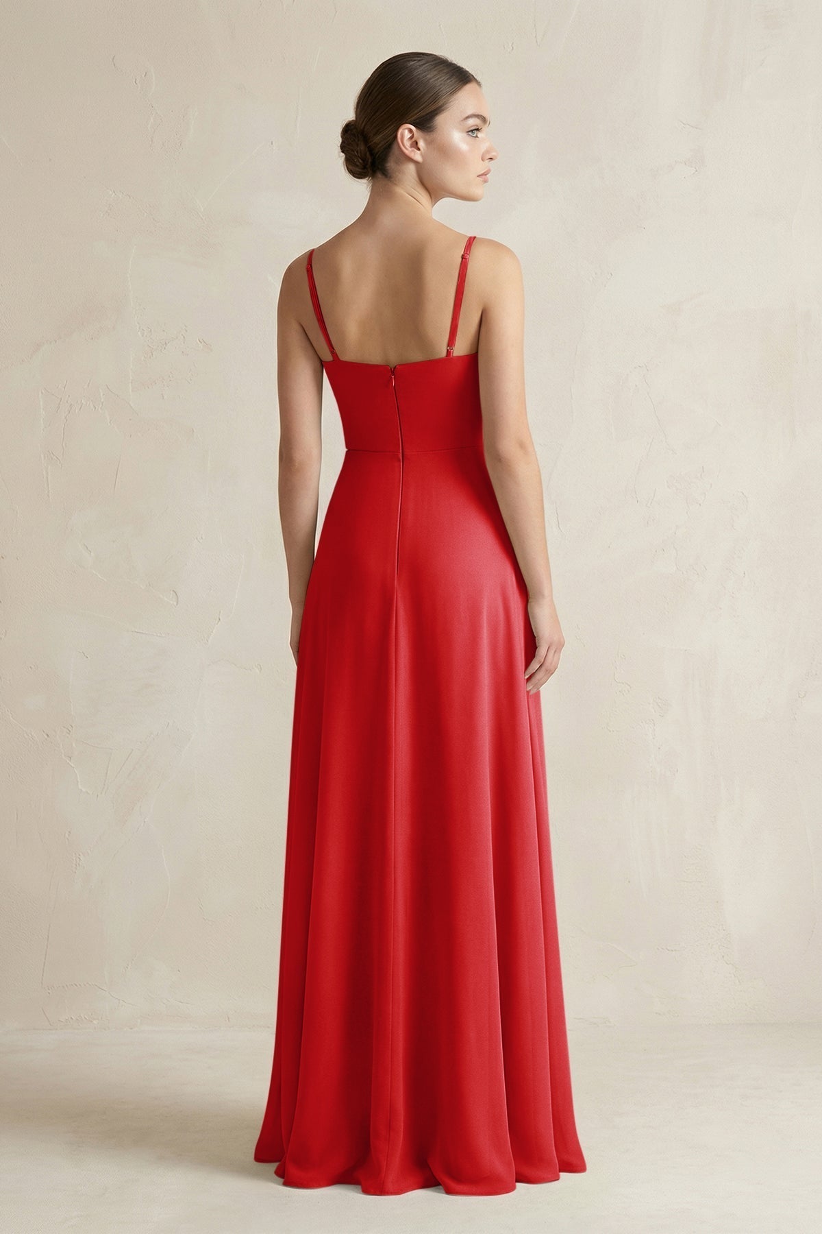 A-Line Chiffon Spaghetti Strap Bridesmaid Dress in Ruby Red