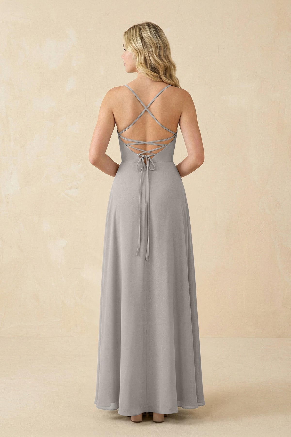 A-Line Chiffon Spaghetti Strap Bridesmaid Dress in Silver