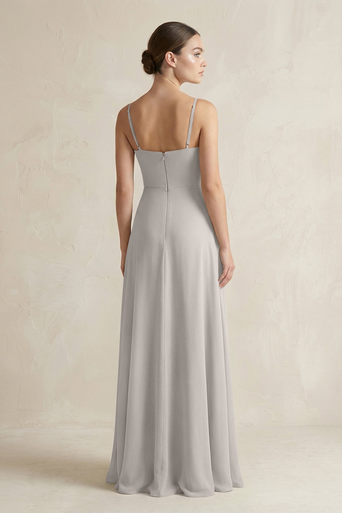 A-Line Chiffon Spaghetti Strap Bridesmaid Dress in Silver