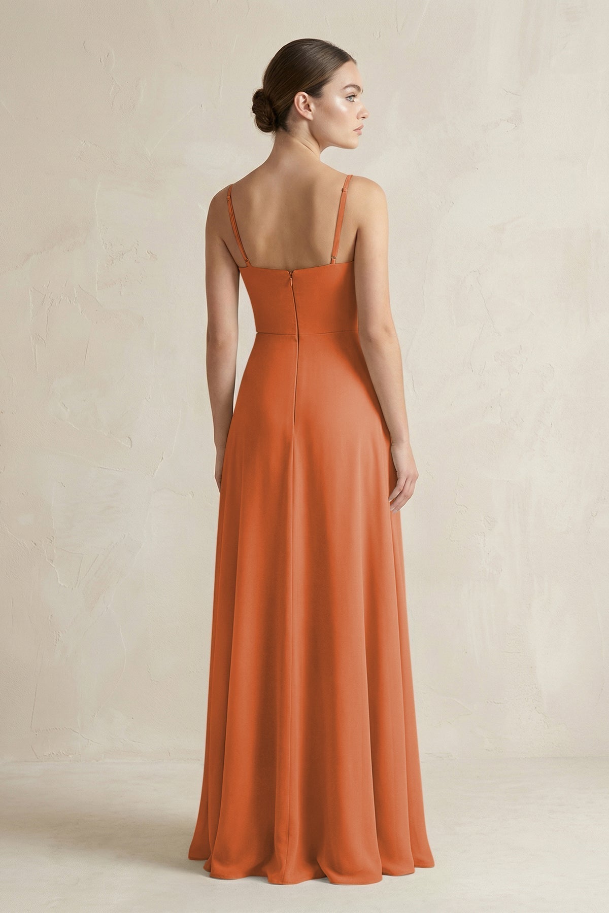 A-Line Chiffon Spaghetti Strap Bridesmaid Dress in Terracotta