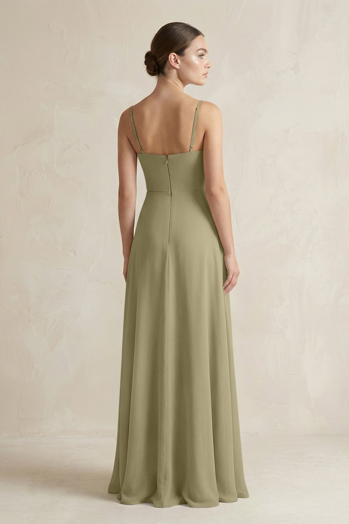 A-Line Chiffon Spaghetti Strap Bridesmaid Dress in Thyme