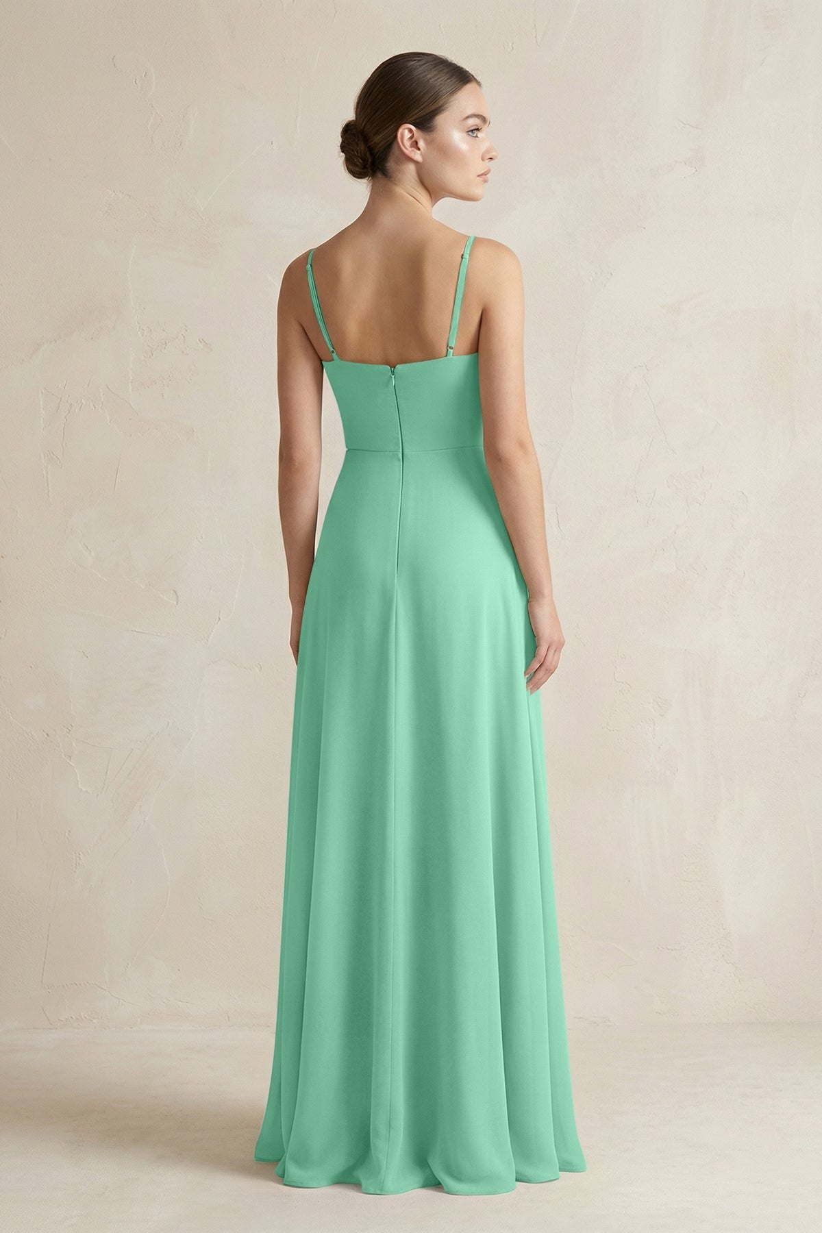 A-Line Chiffon Spaghetti Strap Bridesmaid Dress in Turquoise