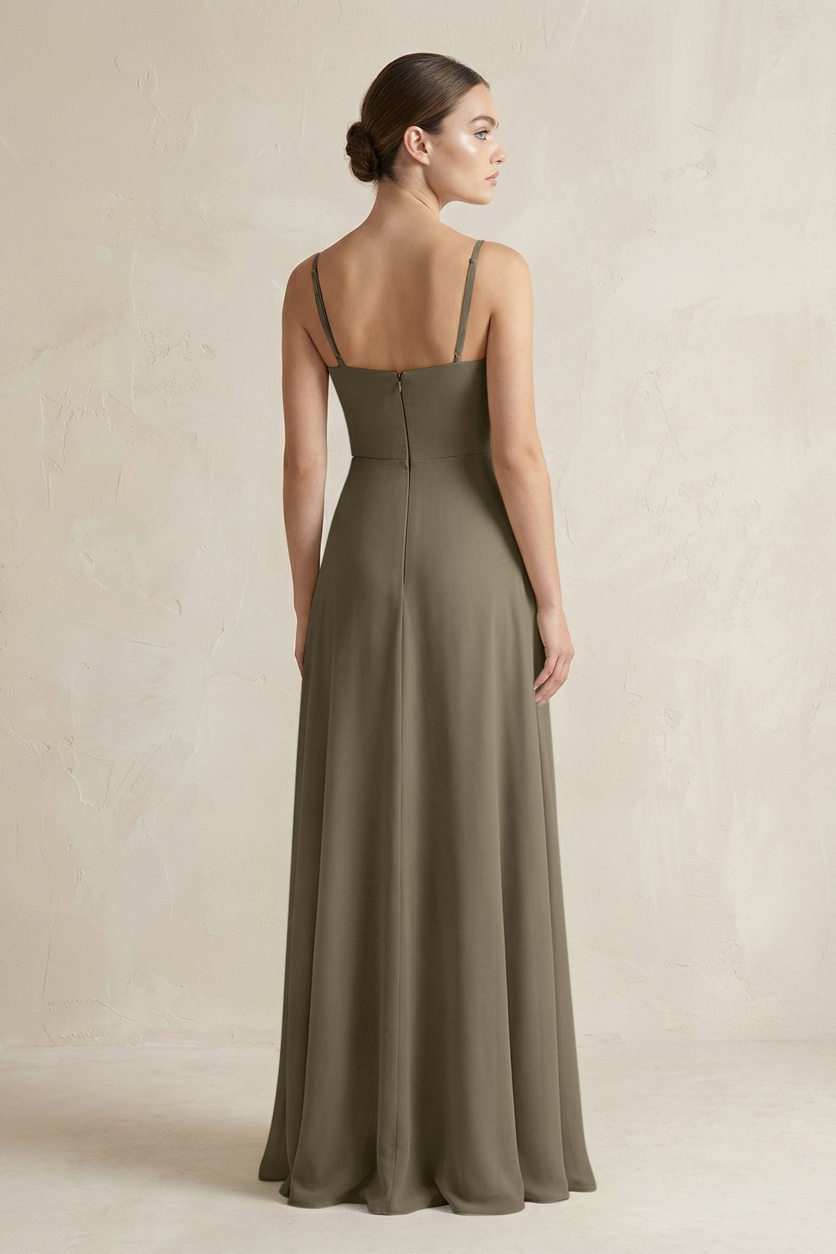 A-Line Chiffon Spaghetti Strap Bridesmaid Dress in Willow Green
